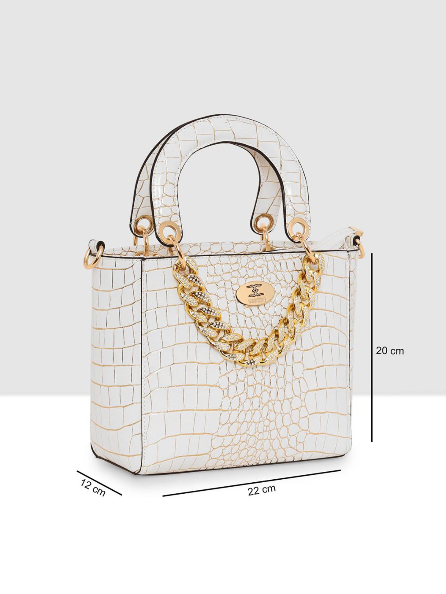 Esbeda White Textured Medium Handbag
