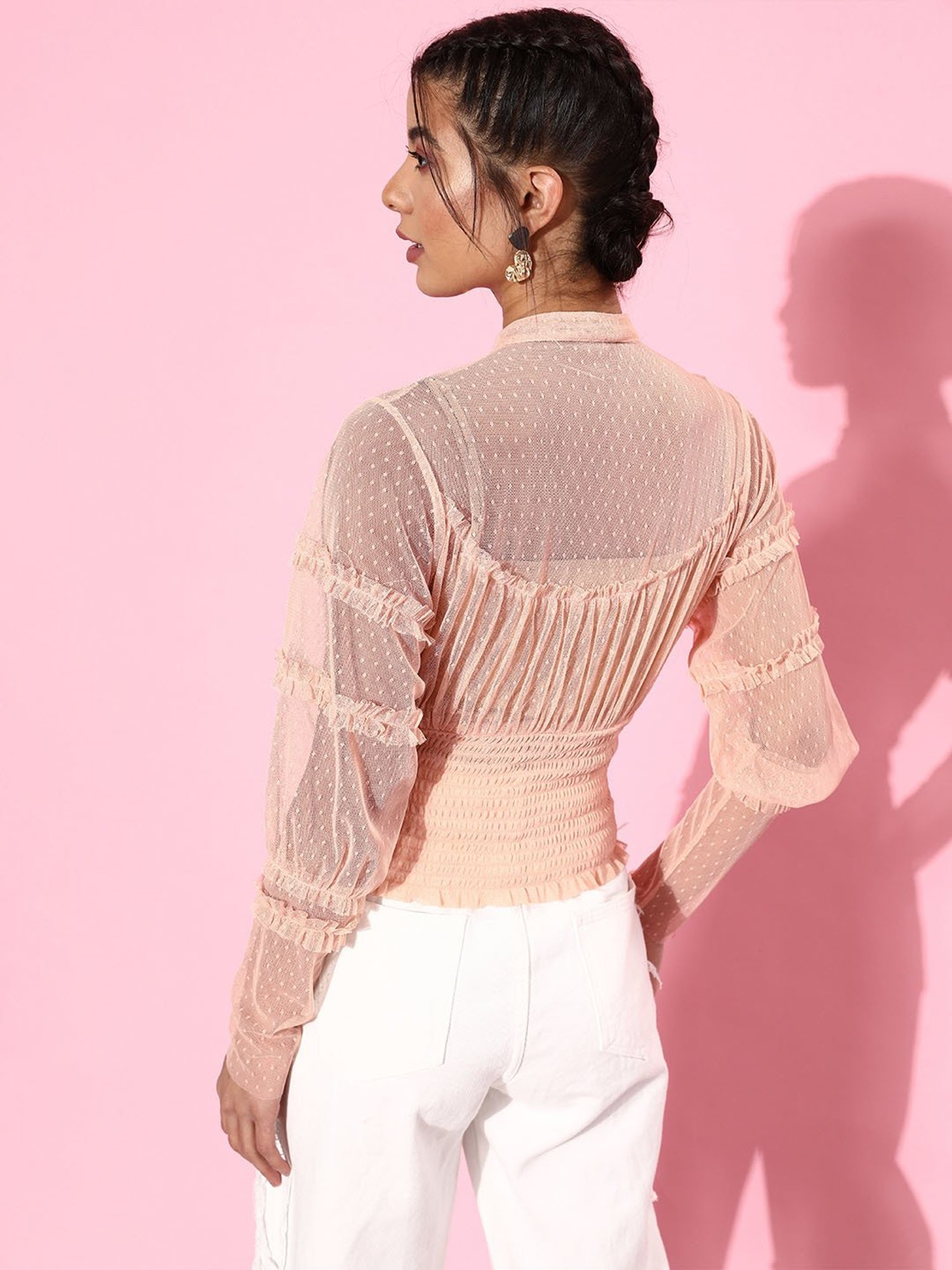 QUIERO Peach Self Design Top