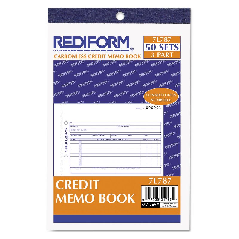 Rediform Credit Memo Book 5 1/2 x 7 7/8 Carbonless Triplicate 50 Sets/Book 7L787