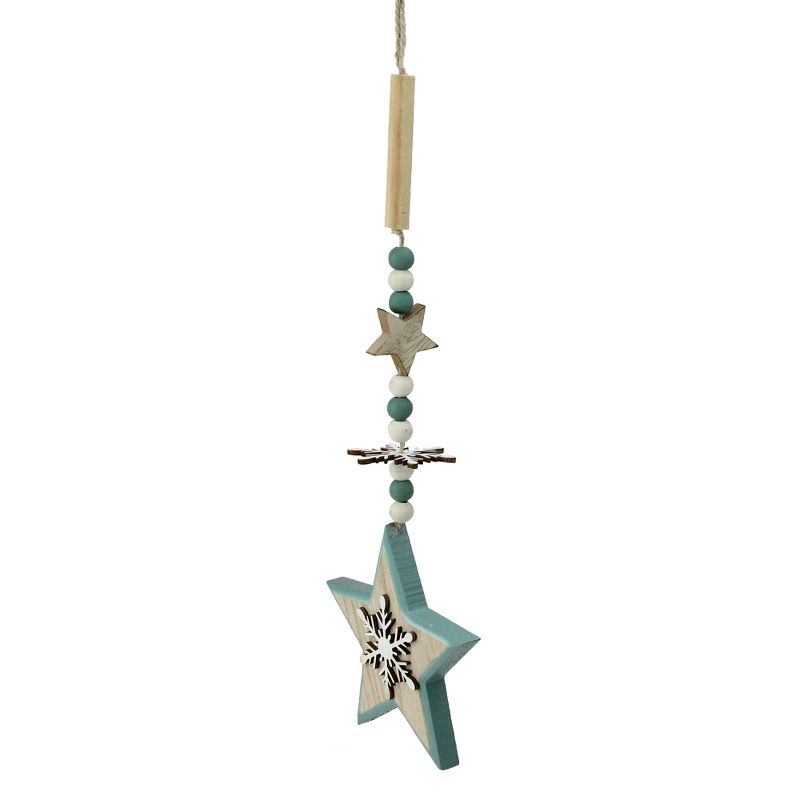 Melrose 18" Stars and Snowflake Beaded Drop Christmas Ornament - Green/Beige