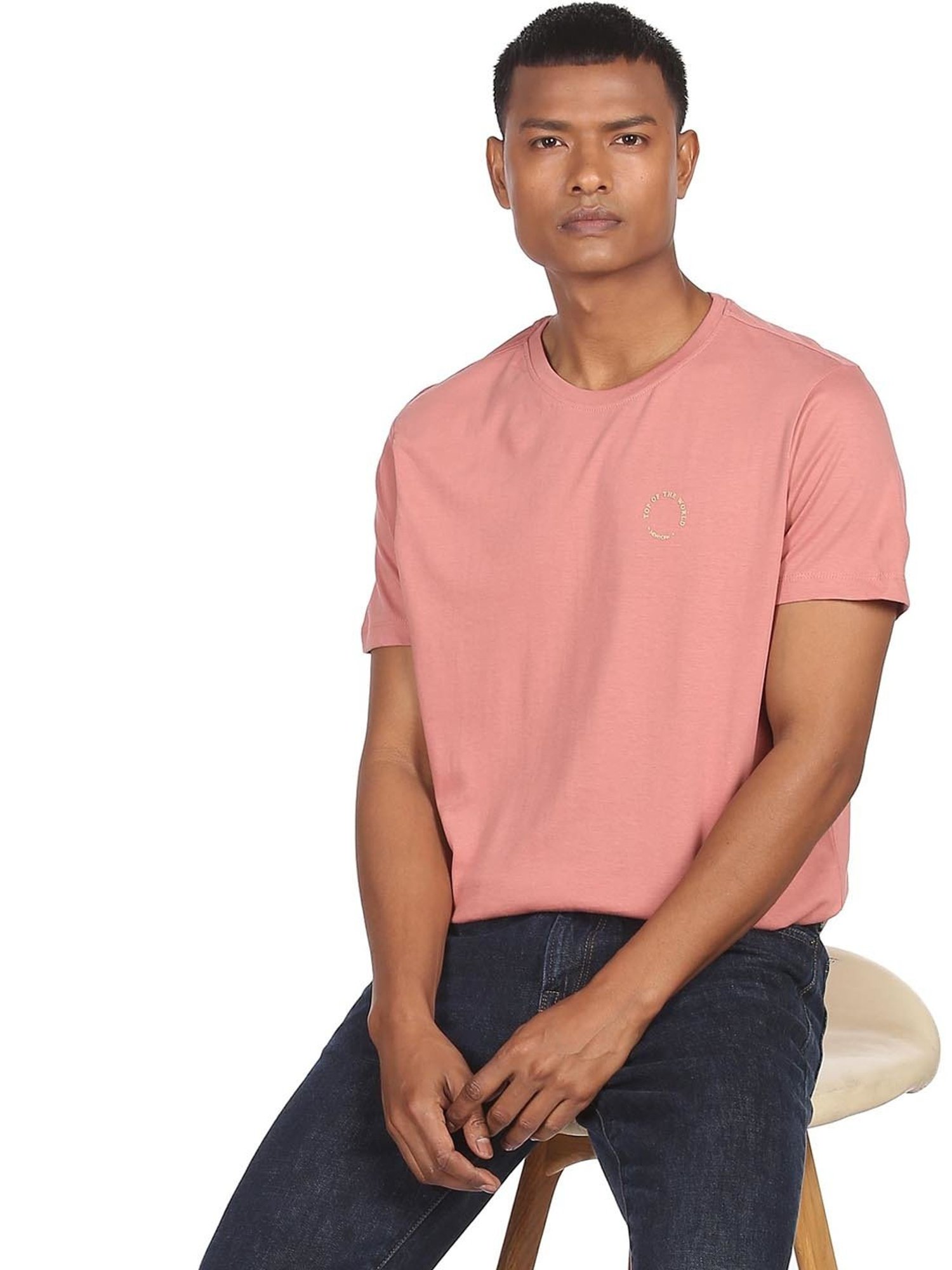 Arrow New York Pink Cotton Regular Fit T-Shirt