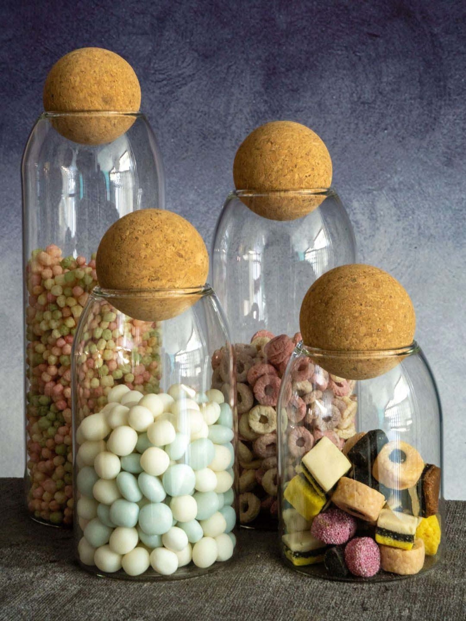 Goodhomes Transparent & Brown Glass Storage Container With Cork Lid - Set of 4