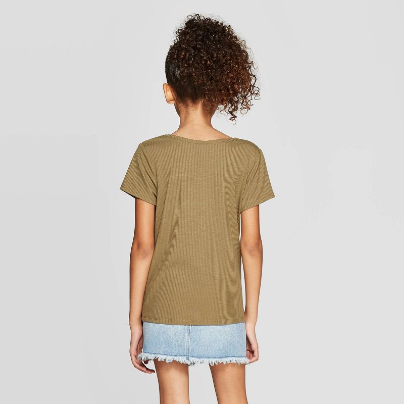 Girls' Rib Button-Front Short Sleeve T-Shirt - art class™ Olive XL