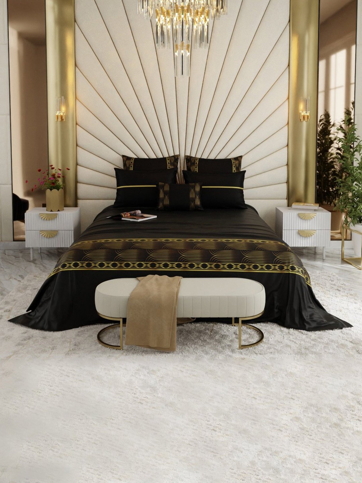 Stoa Paris Midnight Gala Black 300 TC Polyester Super king Crown of Versailles Bedding Set