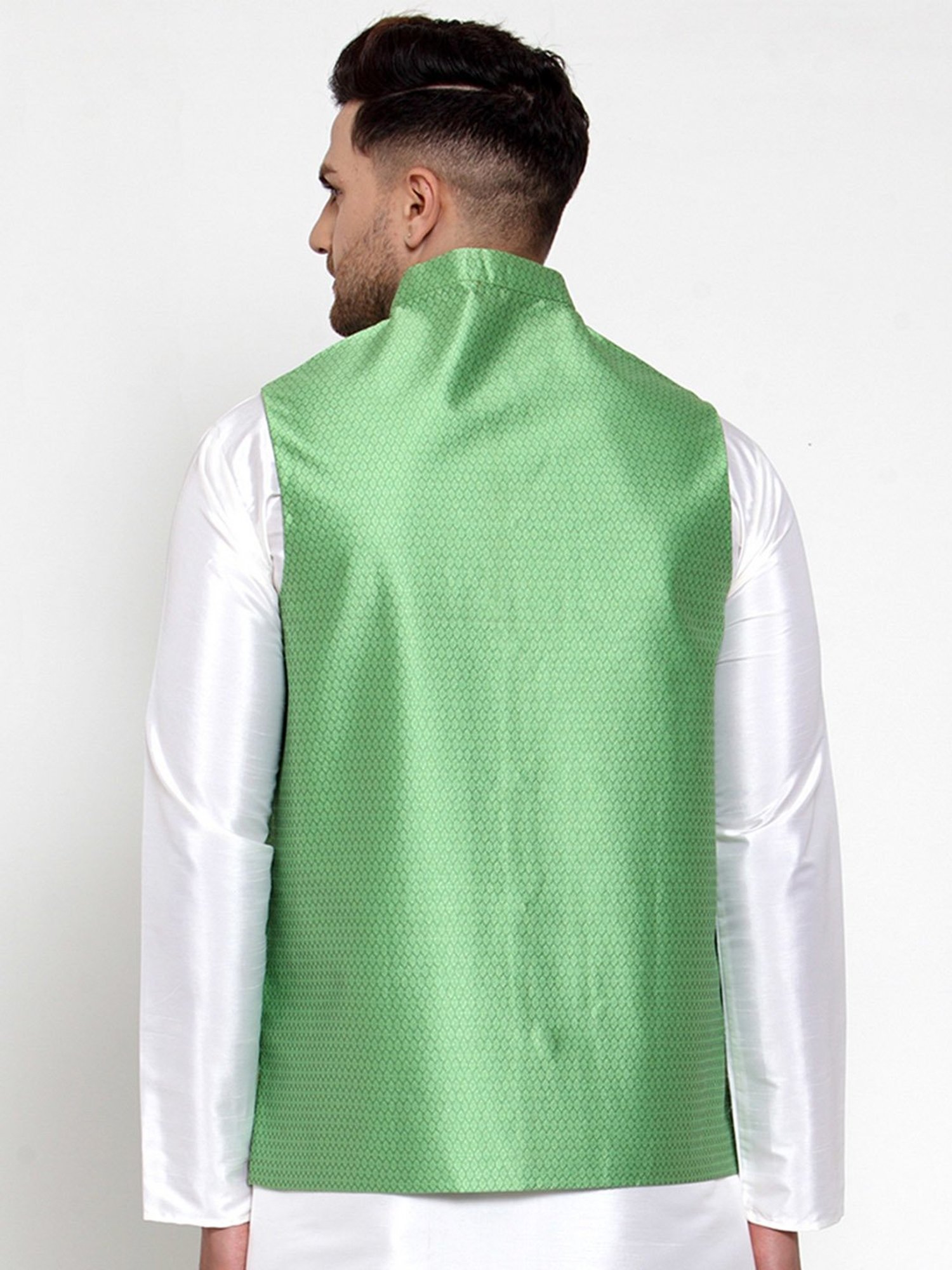 Jompers Green Regular Fit Self Design Nehru Jacket