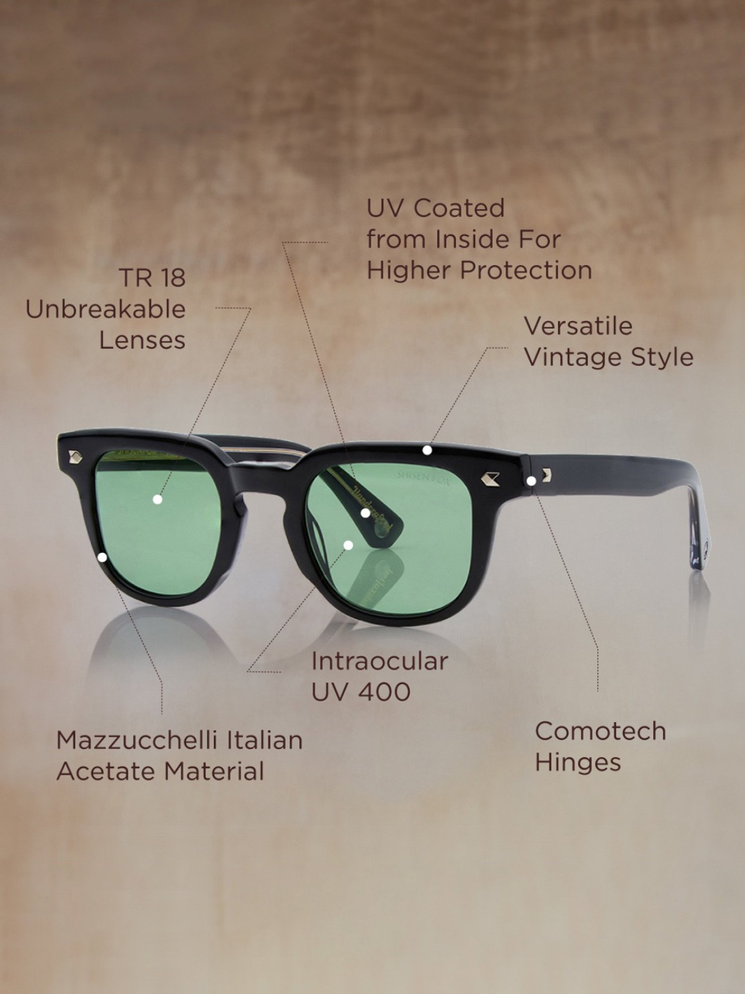 Shisen Fox Osaka Black/Crystal Square Unisex UV Protection Sunglasses -48 mm