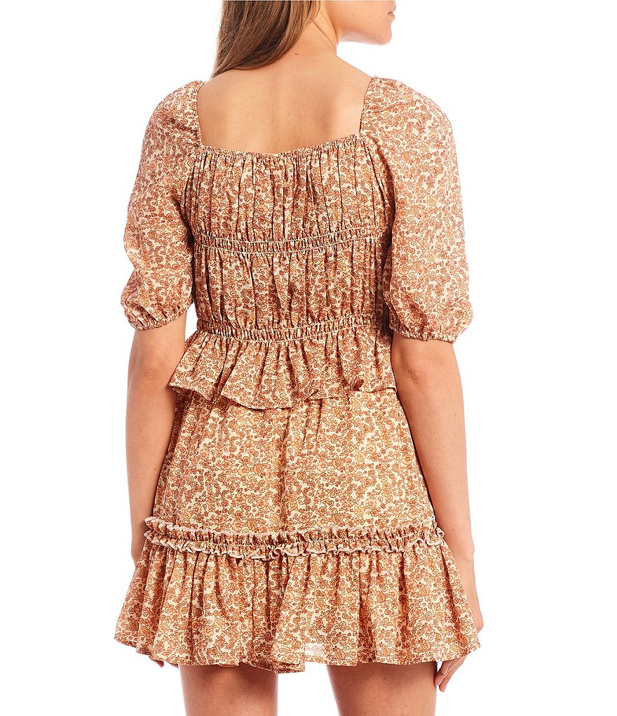 C&V Chelsea & Violet Coordinating Ditsy Print Tassel Tie Ruffle Mini Skirt