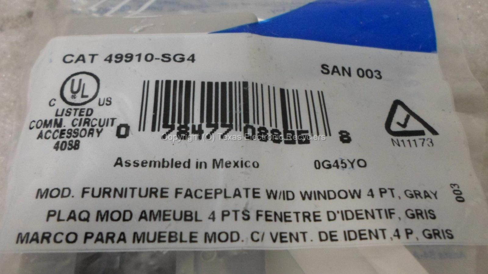 LOT OF 5 - Leviton 49910-SG4 Modular Furniture Faceplate w/ ID Window 4PT Gray