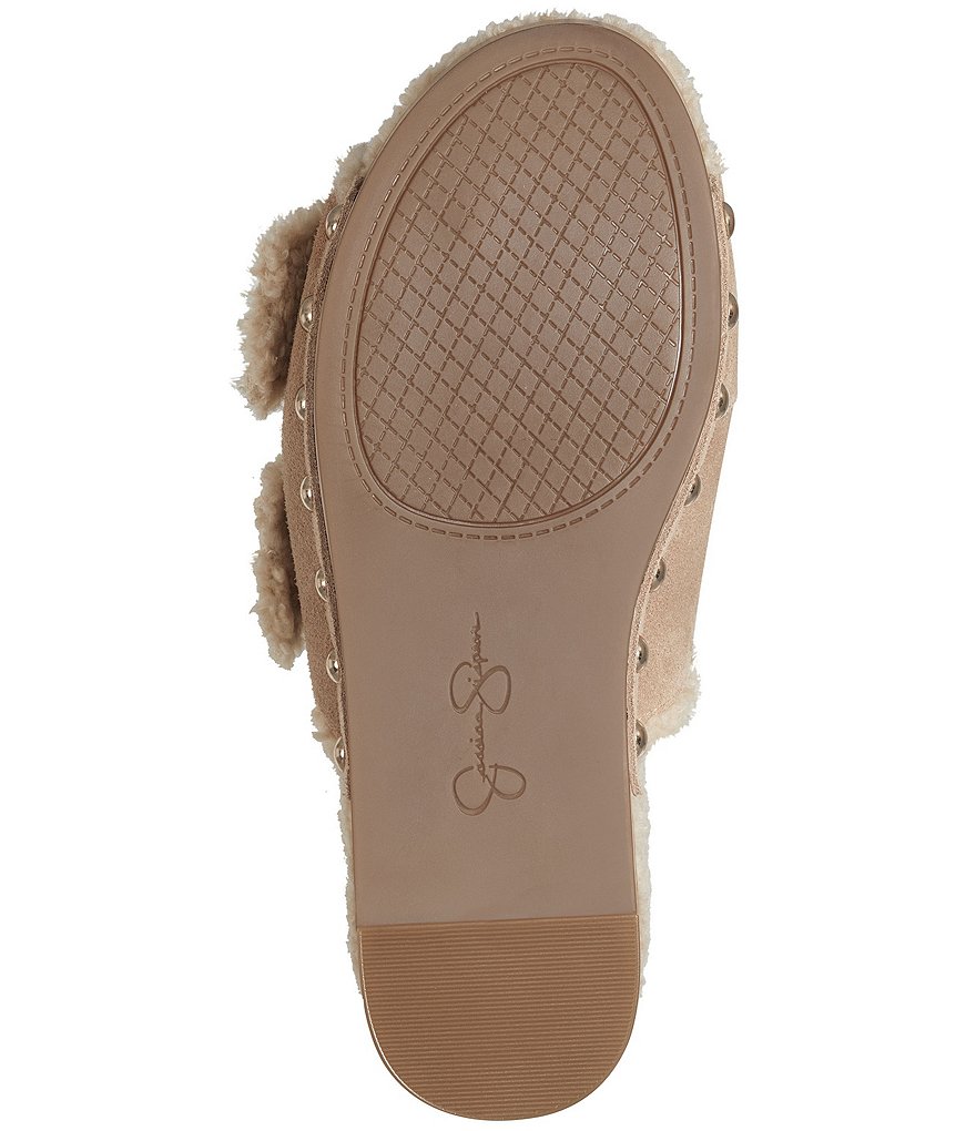 Jessica Simpson Cyriss Suede Faux Shearling Studded Buckle Wedges