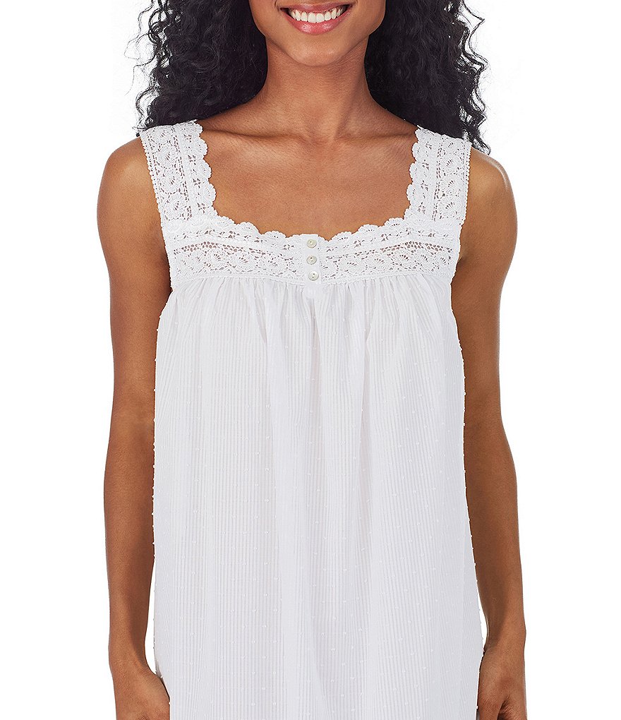 Eileen West Sleeveless Textured Sheer Striped Ballet Nightgown