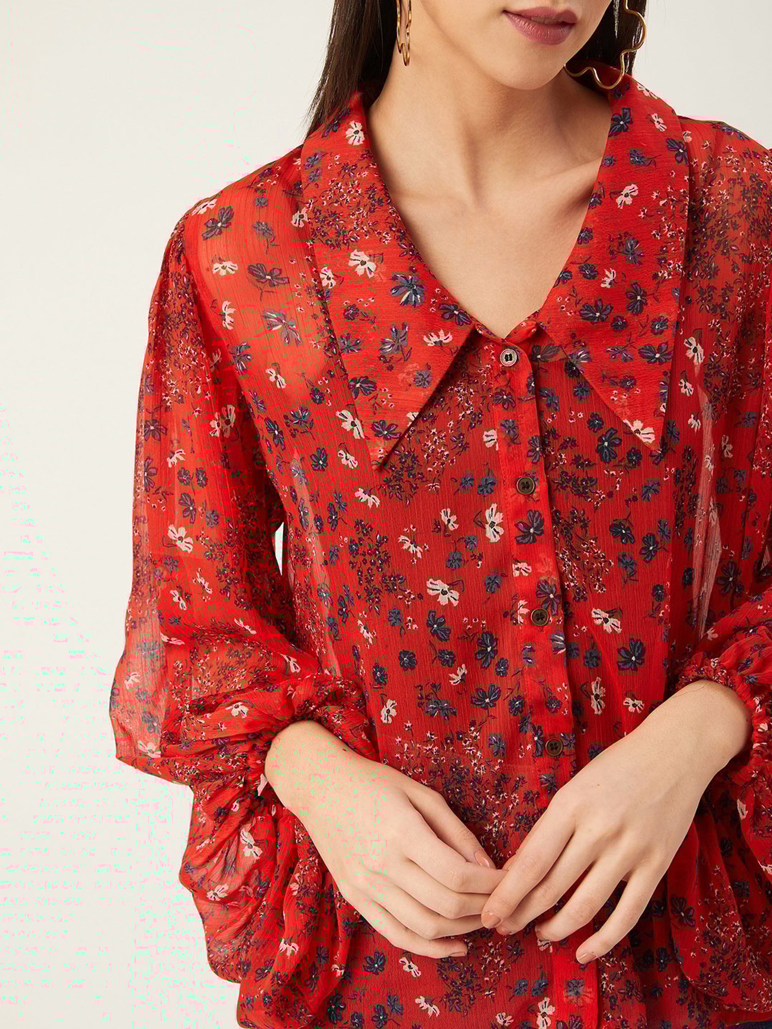Anvi Be Yourself Red Floral Print Shirt