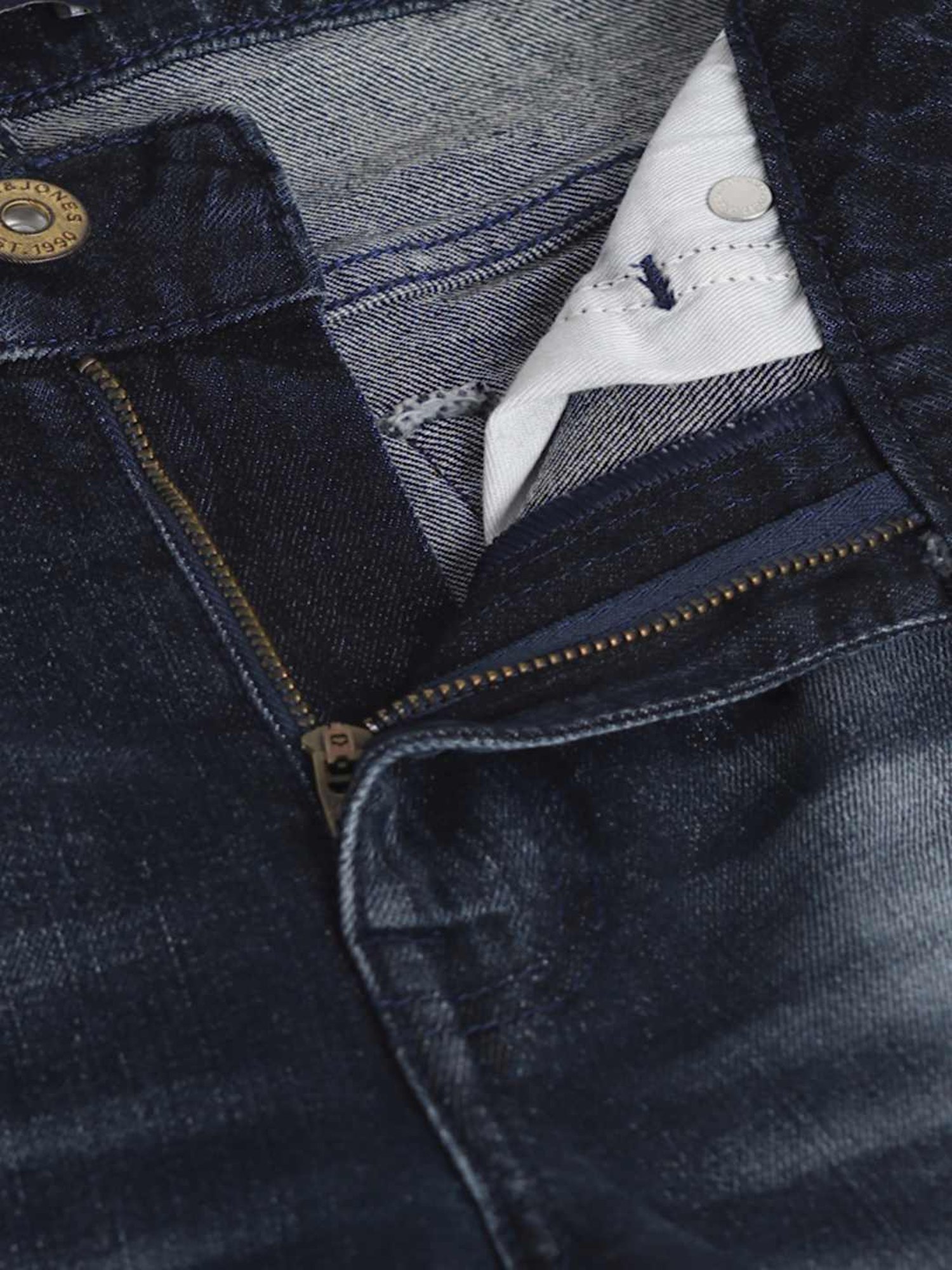 Jack & Jones Dark Blue Denim Cotton Regular Fit Distressed Jeans