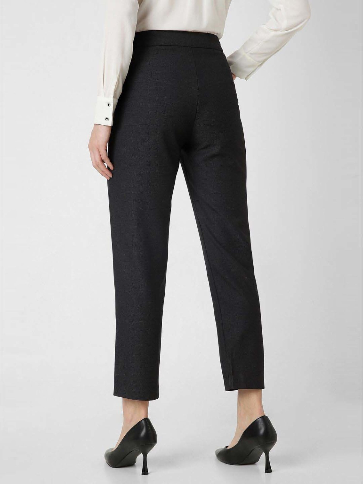 Fablestreet Brown & Black Cotton Checks Regular Fit Mid Rise Trousers