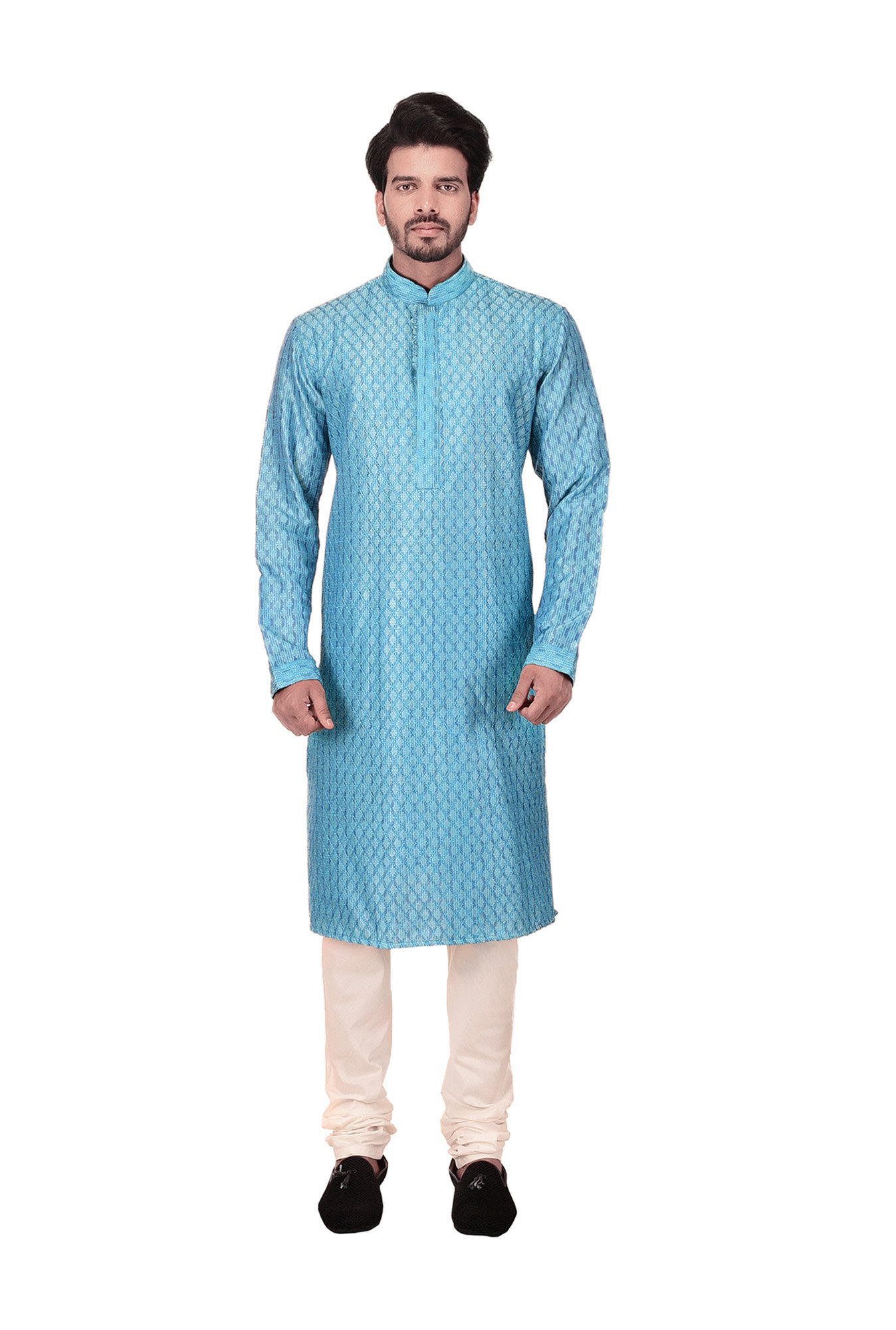 Manyavar Aqua Blue Full Sleeves Kurta Set