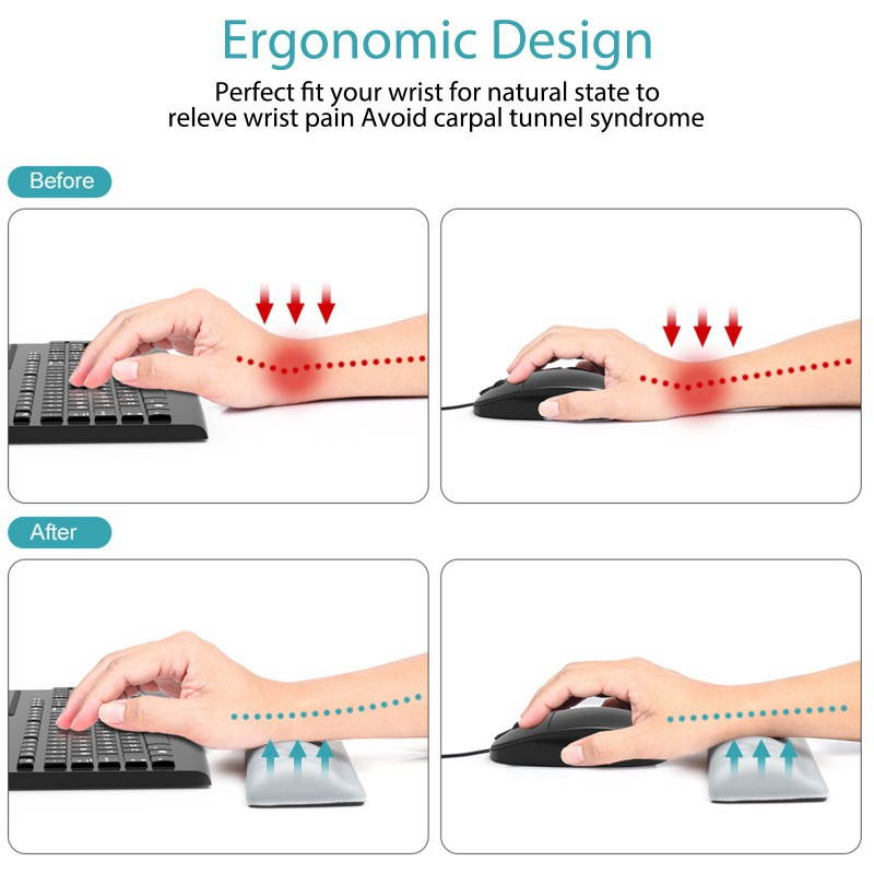 Gel Memory Foam Set Keyboard Wrist Rest Pad, Mouse Wrist Cushion Support for Office, Computer, Laptop, Mac, Comfortable, Lightweight for Easy Typing Pain Relief, Gray