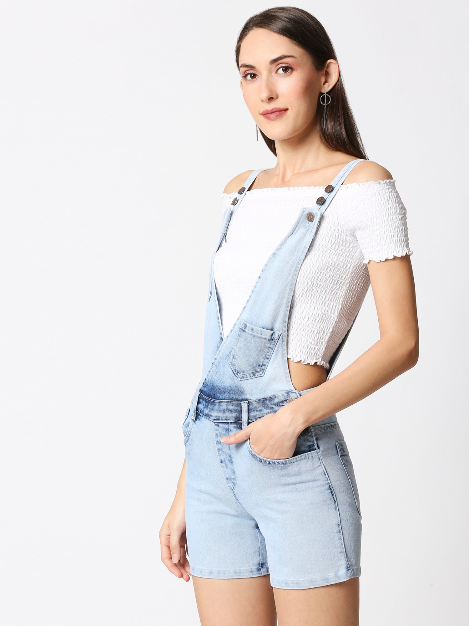 High Star Blue Cotton Dungarees