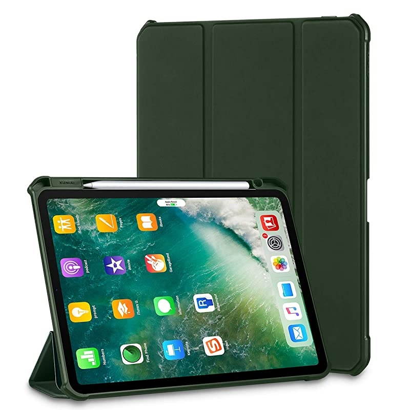 iPad Pro 11 Case 20202018 with Pencil Holder Shockproof Minimalist Trifold Stand+Auto SleepWake Rugged Protective Cover Support Apple Pencil 2 PairingCharging Dark Green