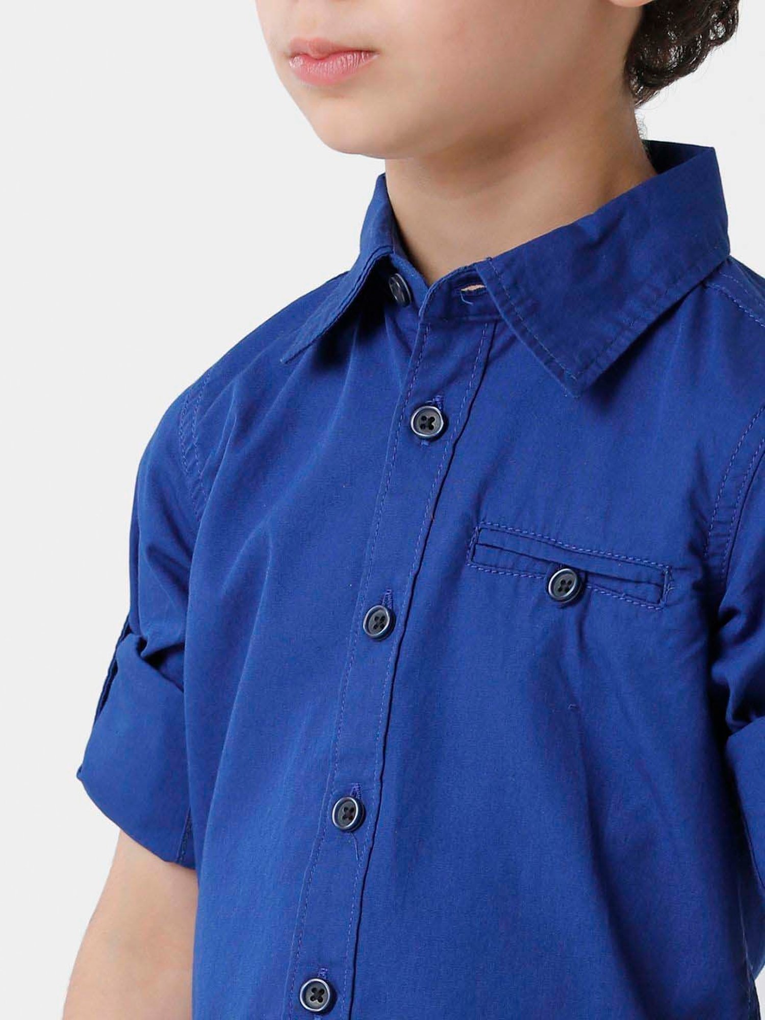 Kate & Oscar Kids Blue Cotton Regular Fit Full Sleeves Shirt