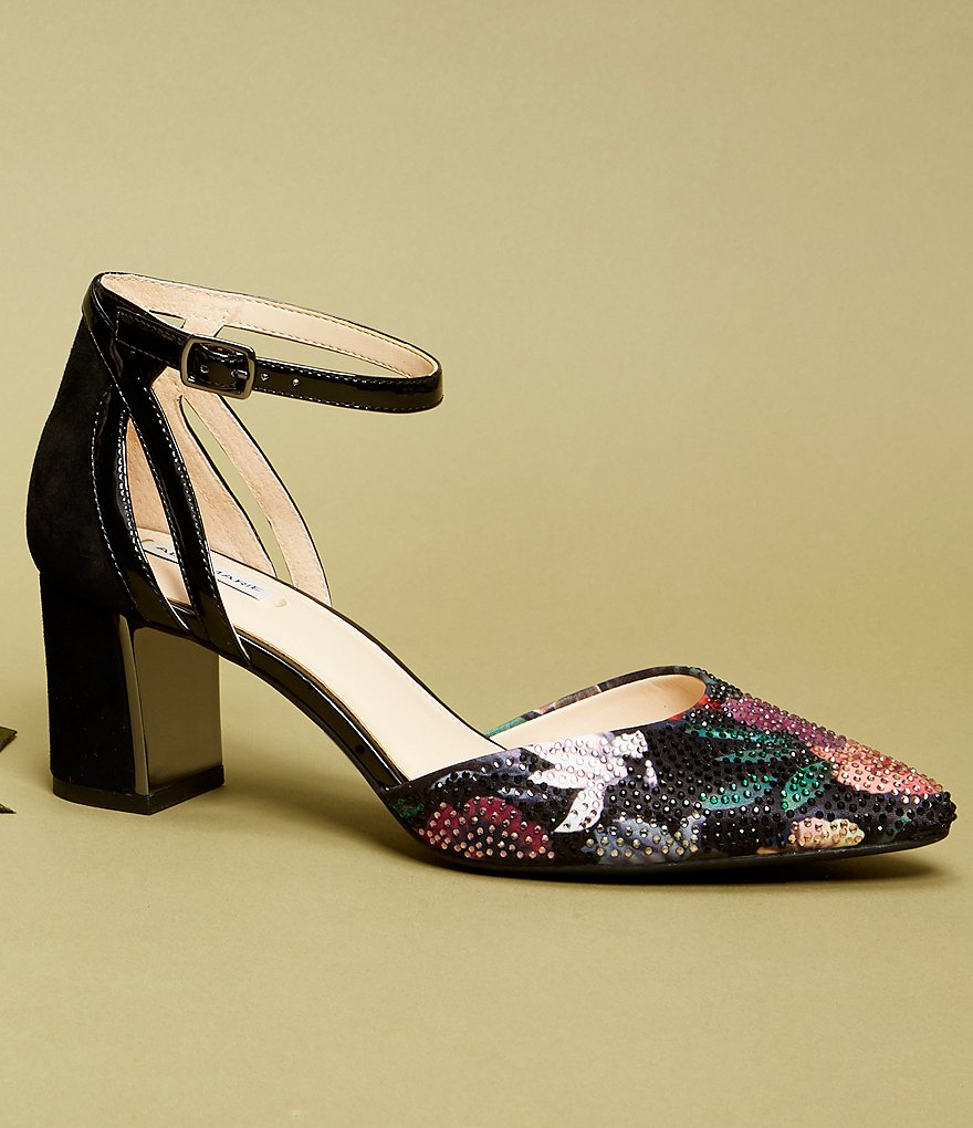 Alex Marie NelvinTwo Floral Rhinestone Embellished Ankle Strap Pumps