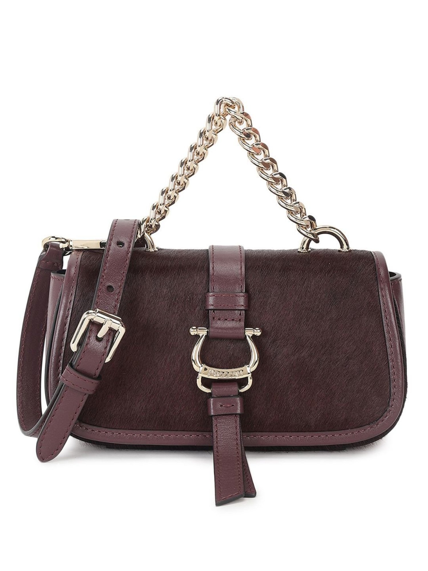 Pollini Purple & Brown Fur Medium Cross Body Bag