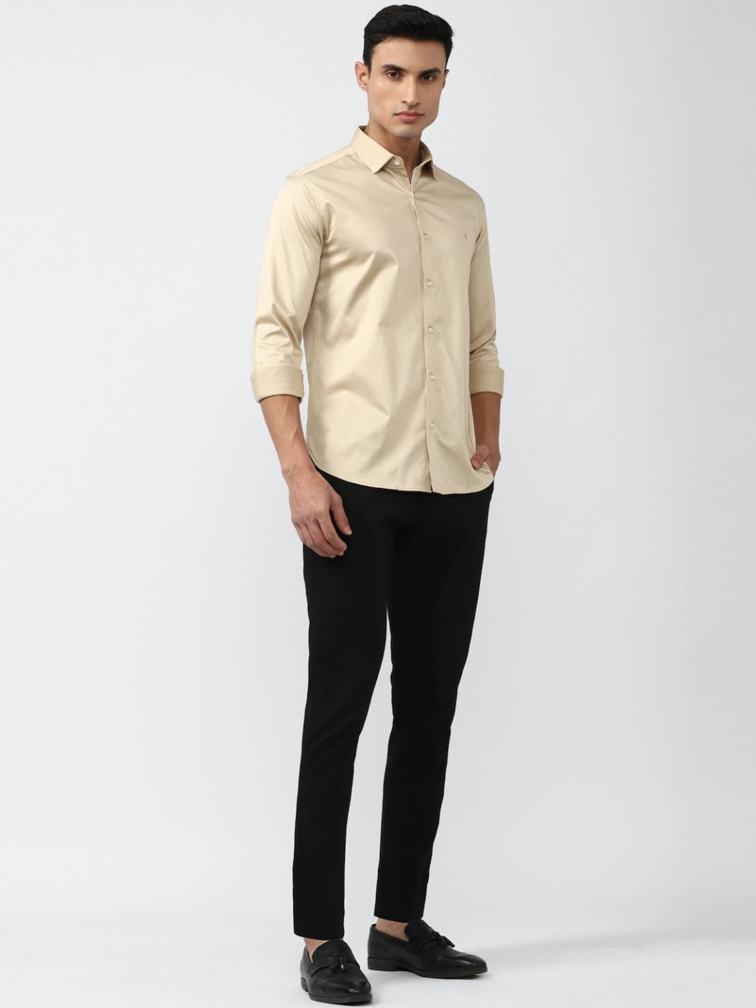 V Dot Beige Slim Fit Shirt