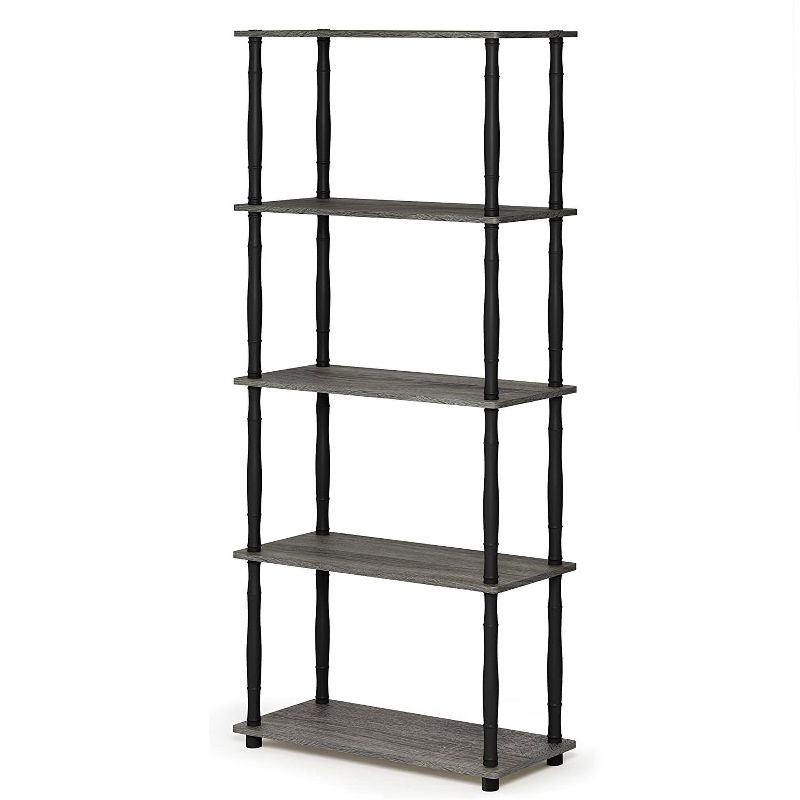 Furinno Turn-N-Tube 5 Tier Wooden PVC Corner Display Shelf and Bookcase for Living Room, Dining Room, Bedroom, & Office Spaces, French Oak Grey/Black