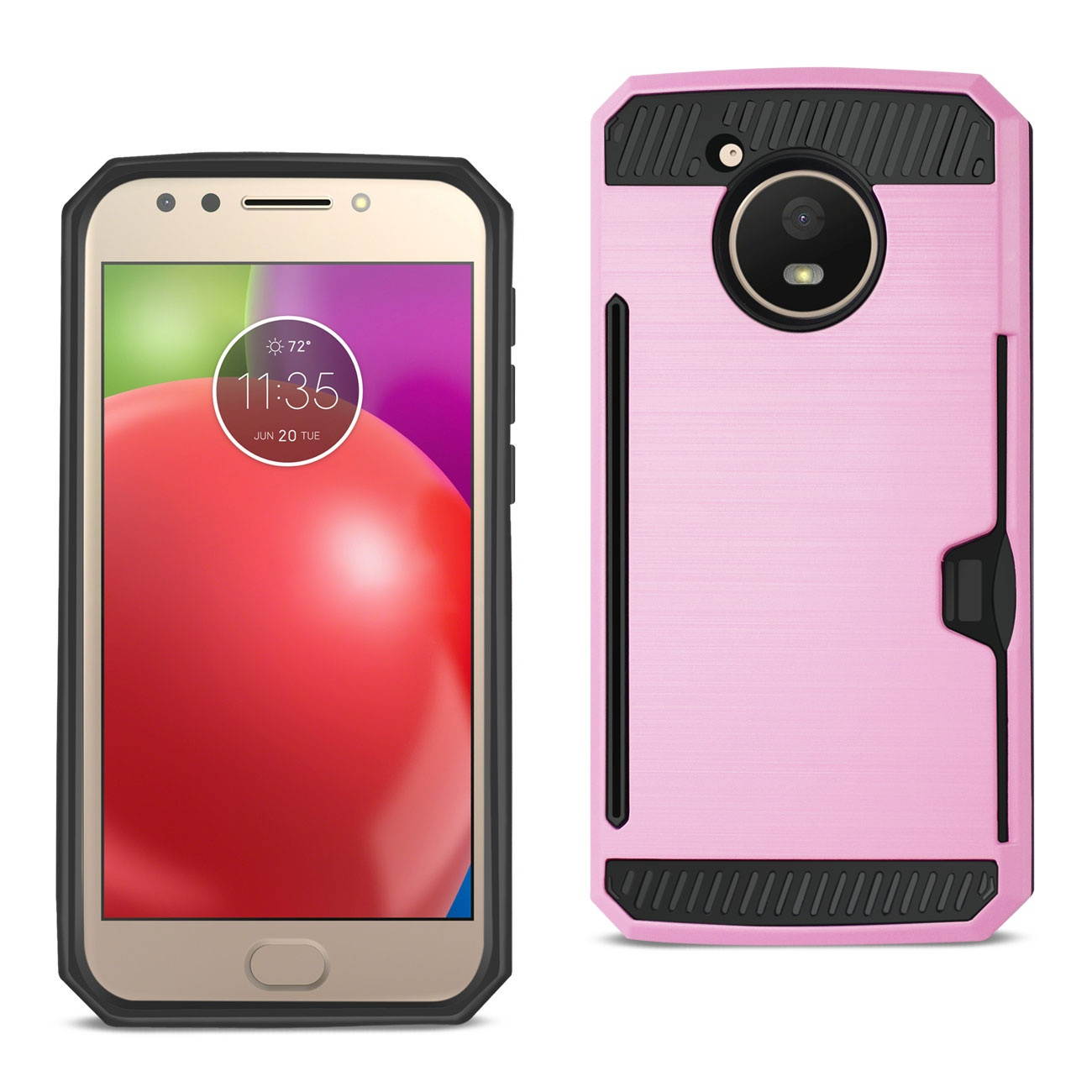 REIKO MOTOROLA MOTO E4 ACTIVE SLIM ARMOR HYBRID CASE WITH CARD HOLDER IN PINK