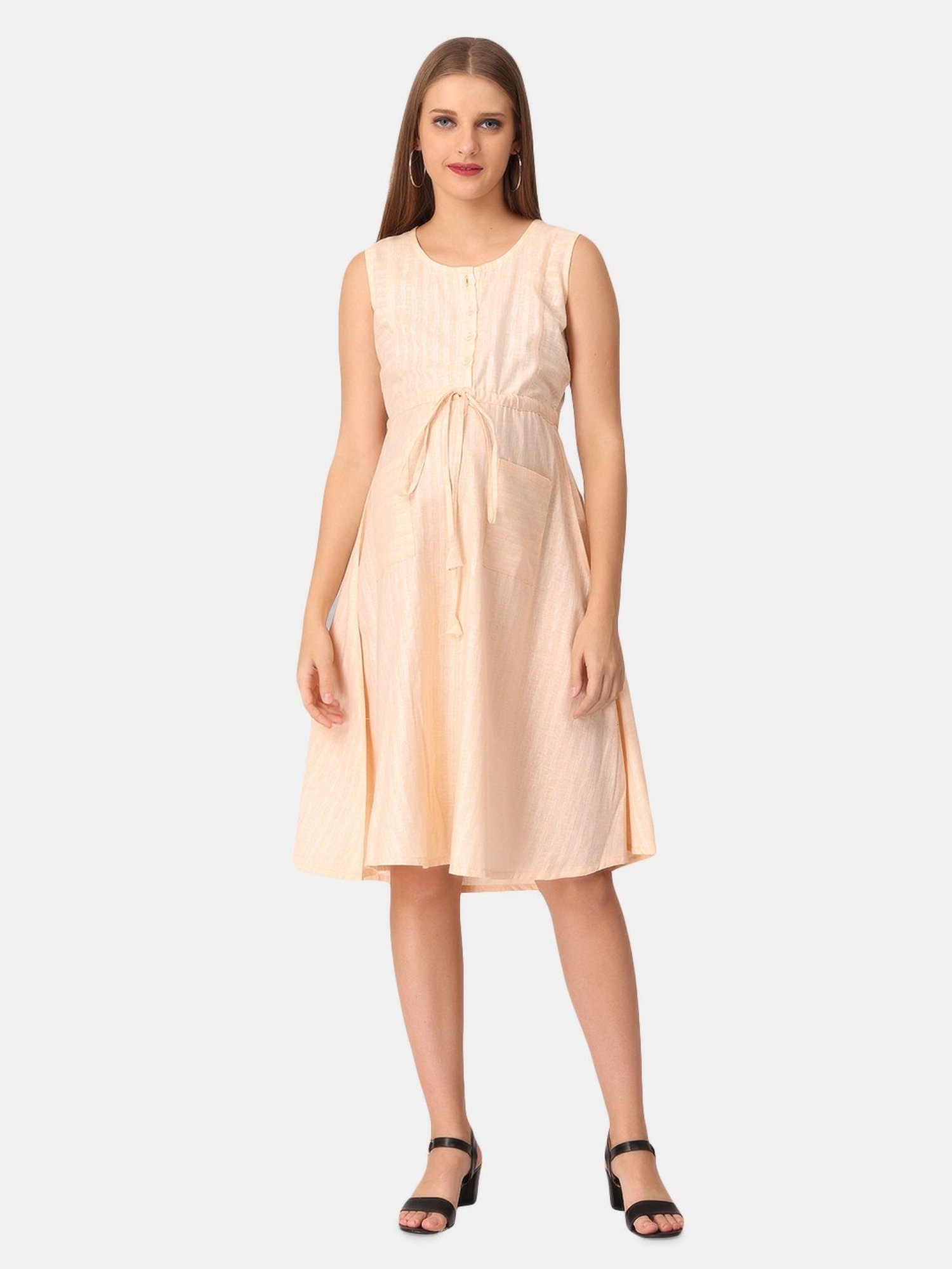 The Mom Store Light Peach Striped Maternity Dress