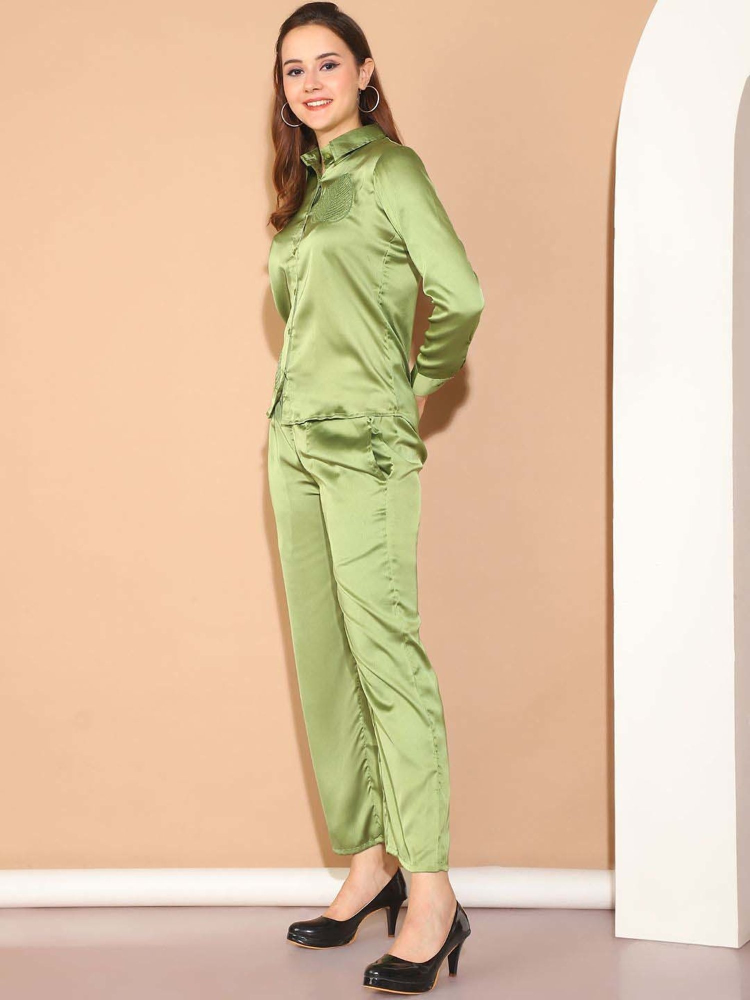 Indian Needle Green Embellished Shirt Pants Set