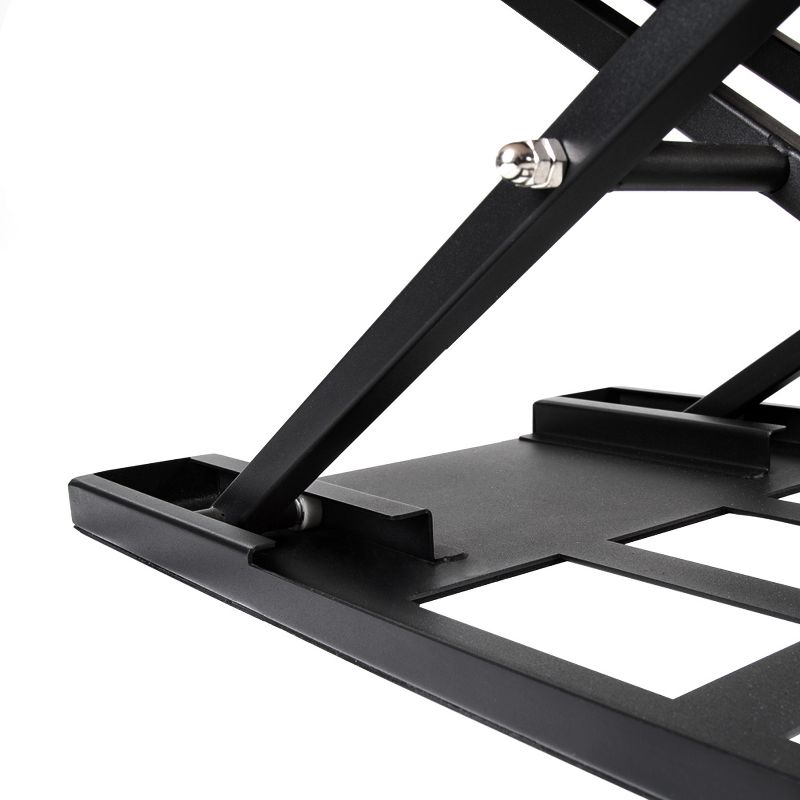 X-Elite Premier Corner Standing Desk Converter with Pneumatic Height Adjustment &ndash; Cherry &ndash; Stand Steady
