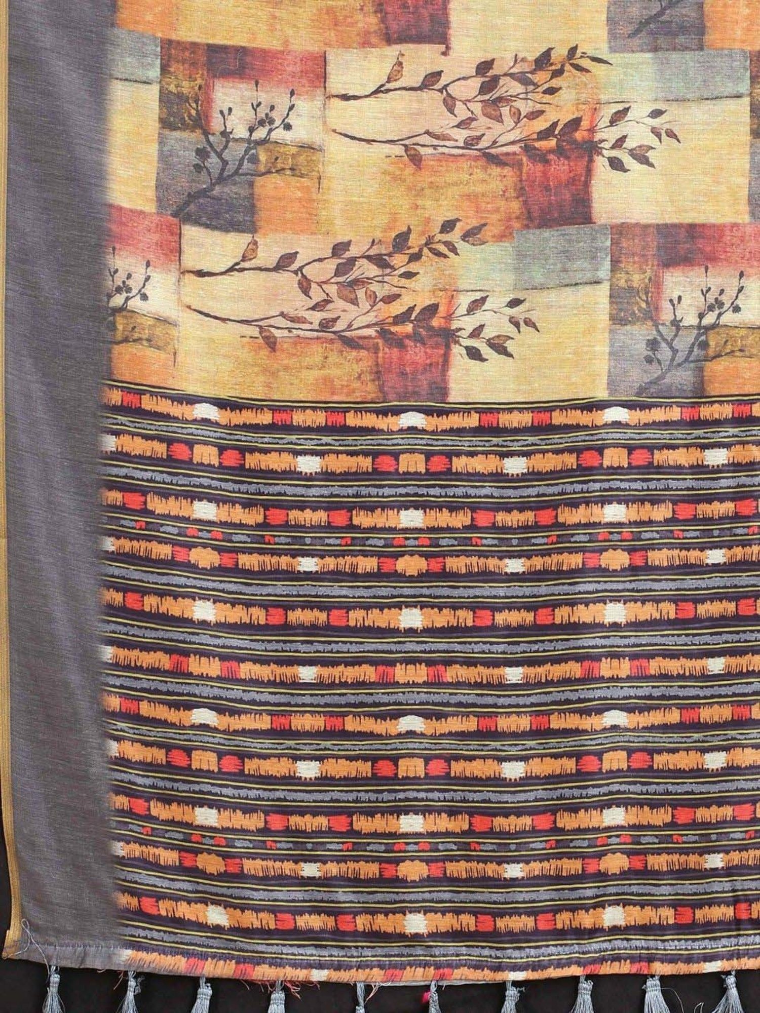 Silk Land Multicolored Printed Saree With Unstitched Blouse