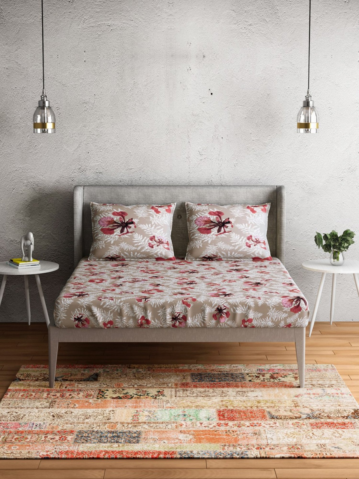 Petal Home Poinciana Blue Cotton 144 TC Bedsheet