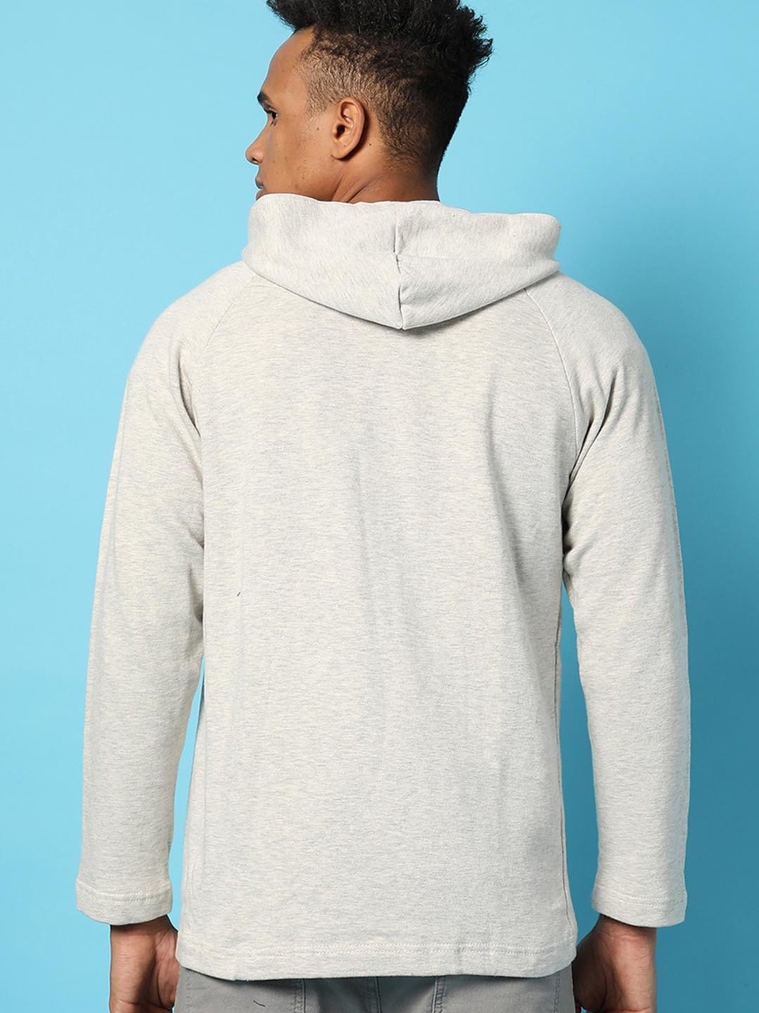 Campus Sutra Grey Cotton Regular Fit Hooded Jacket