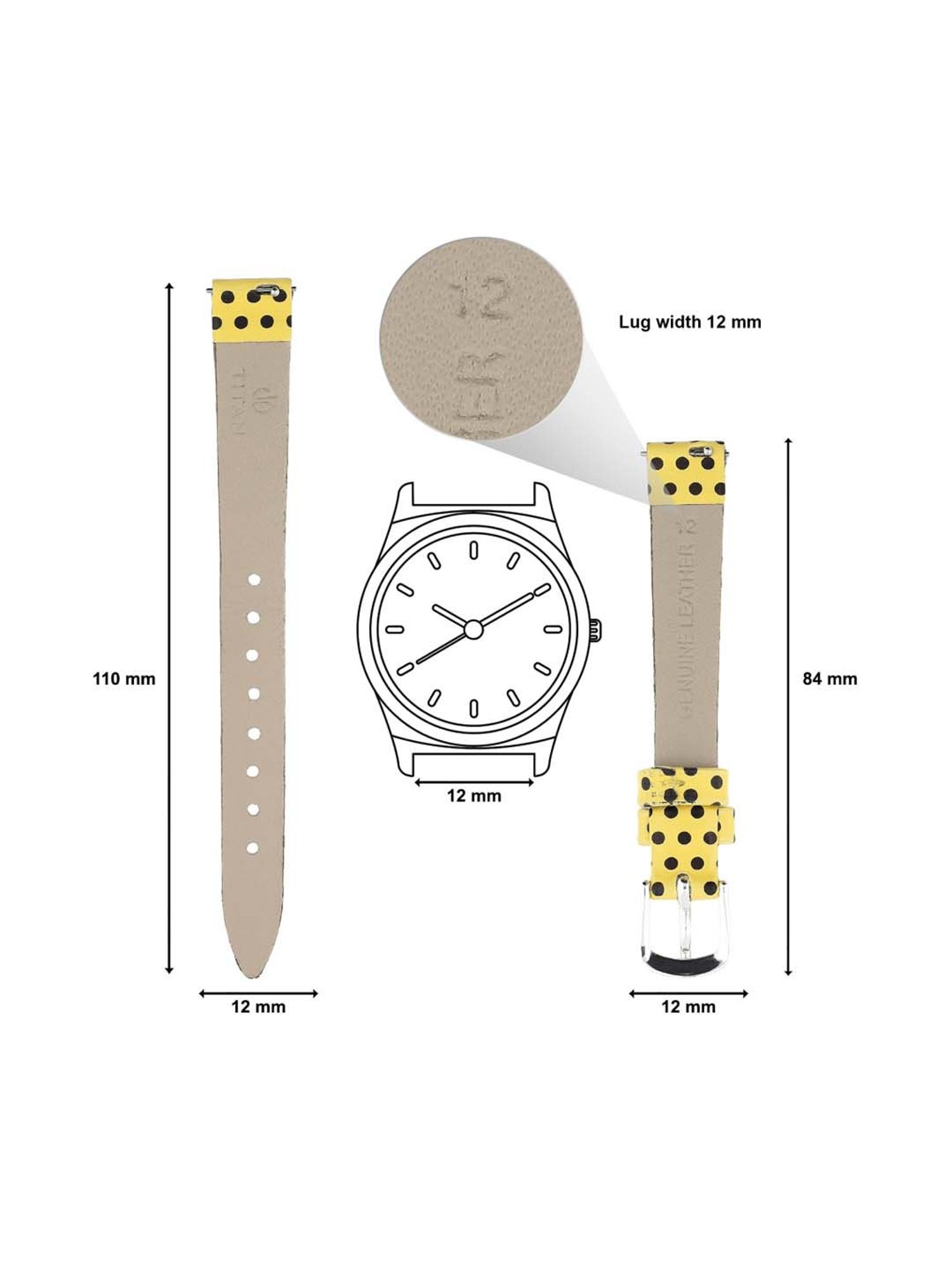 Titan 12 mm Yellow Genuine Leather Strap for Women