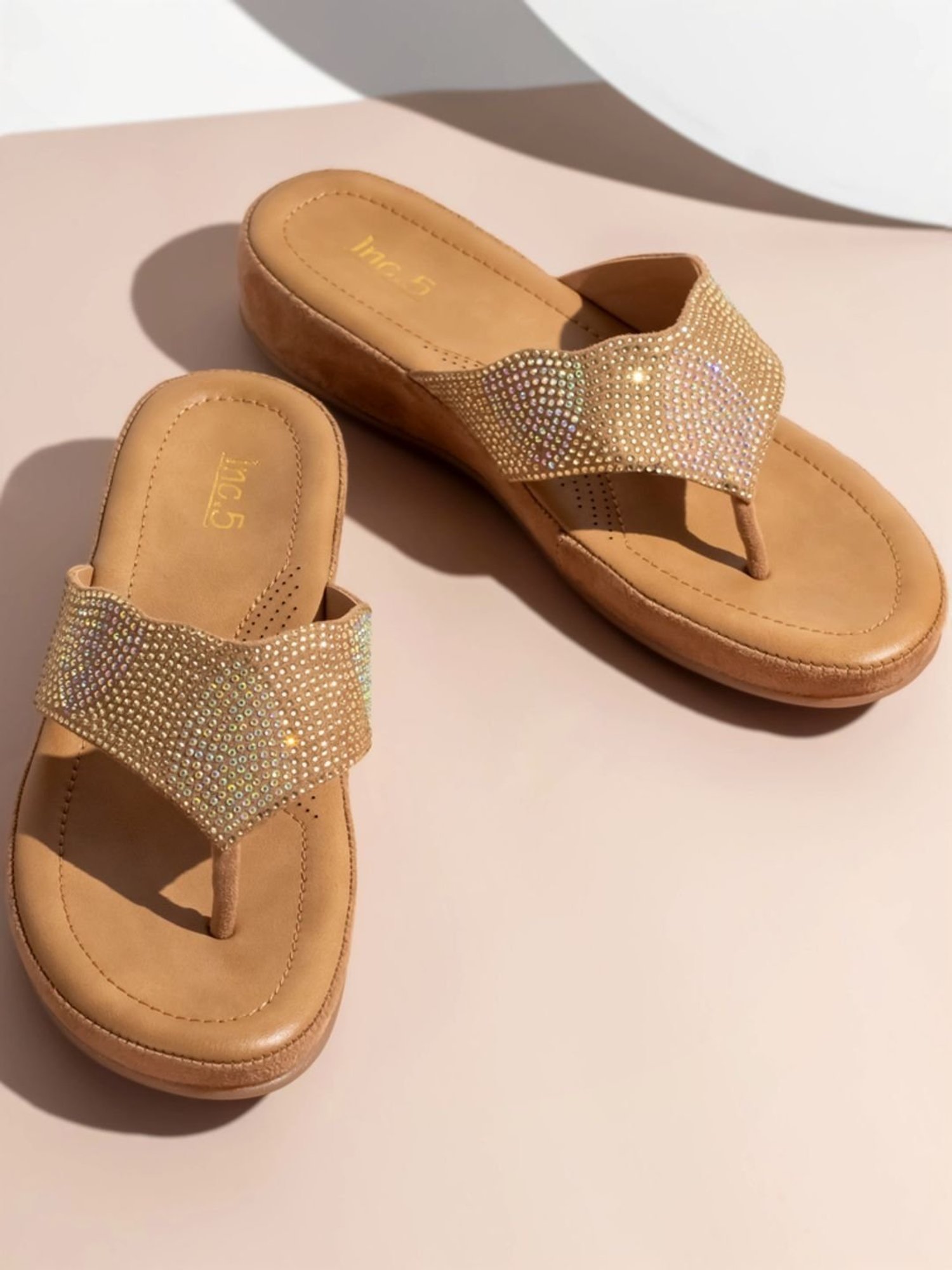 Inc.5 Women's Beige Thong Wedges