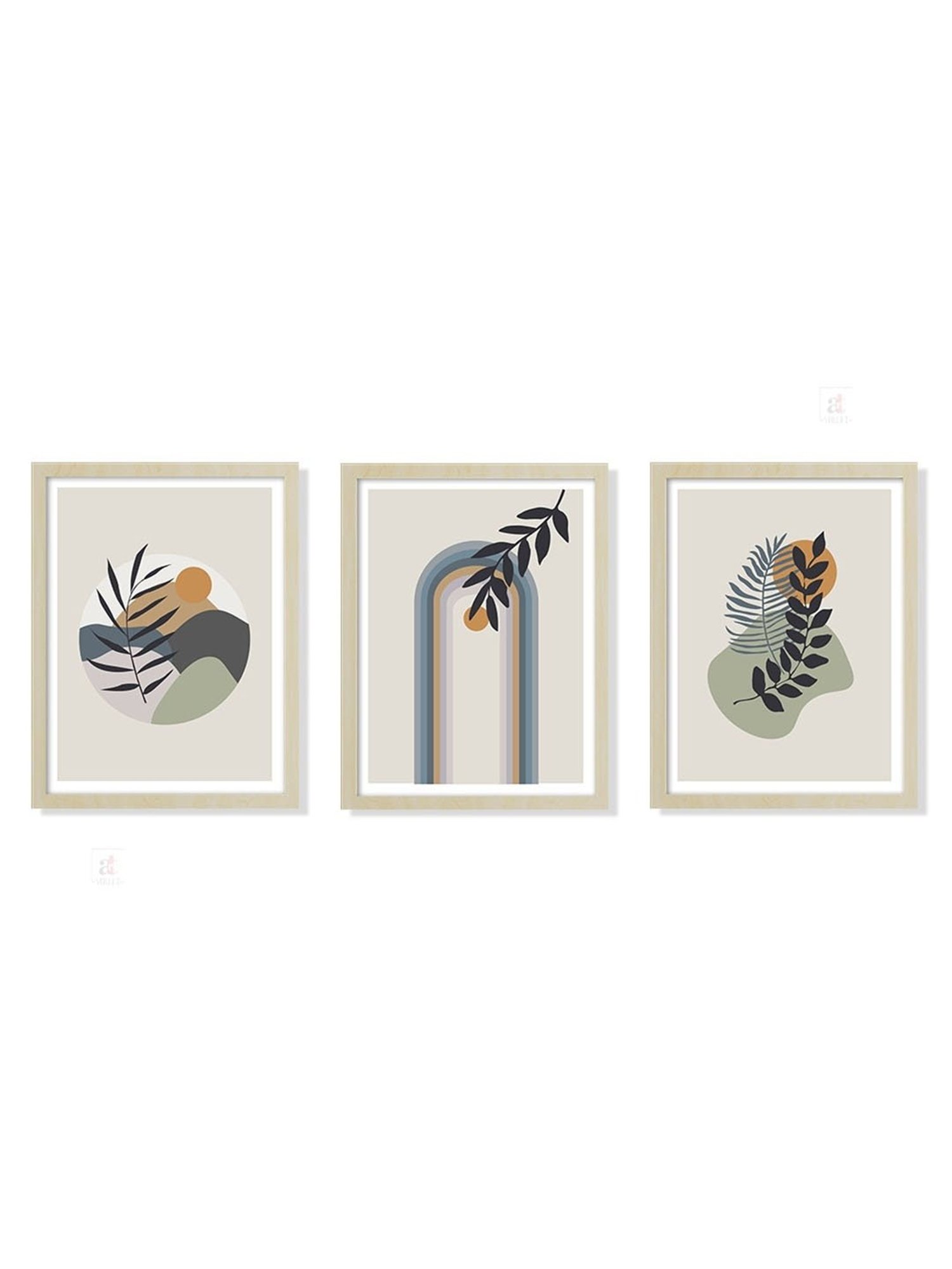 Art Street Multicolor Engineered Wood Abstract Botanical Boho Wall Paintings - Set of 3