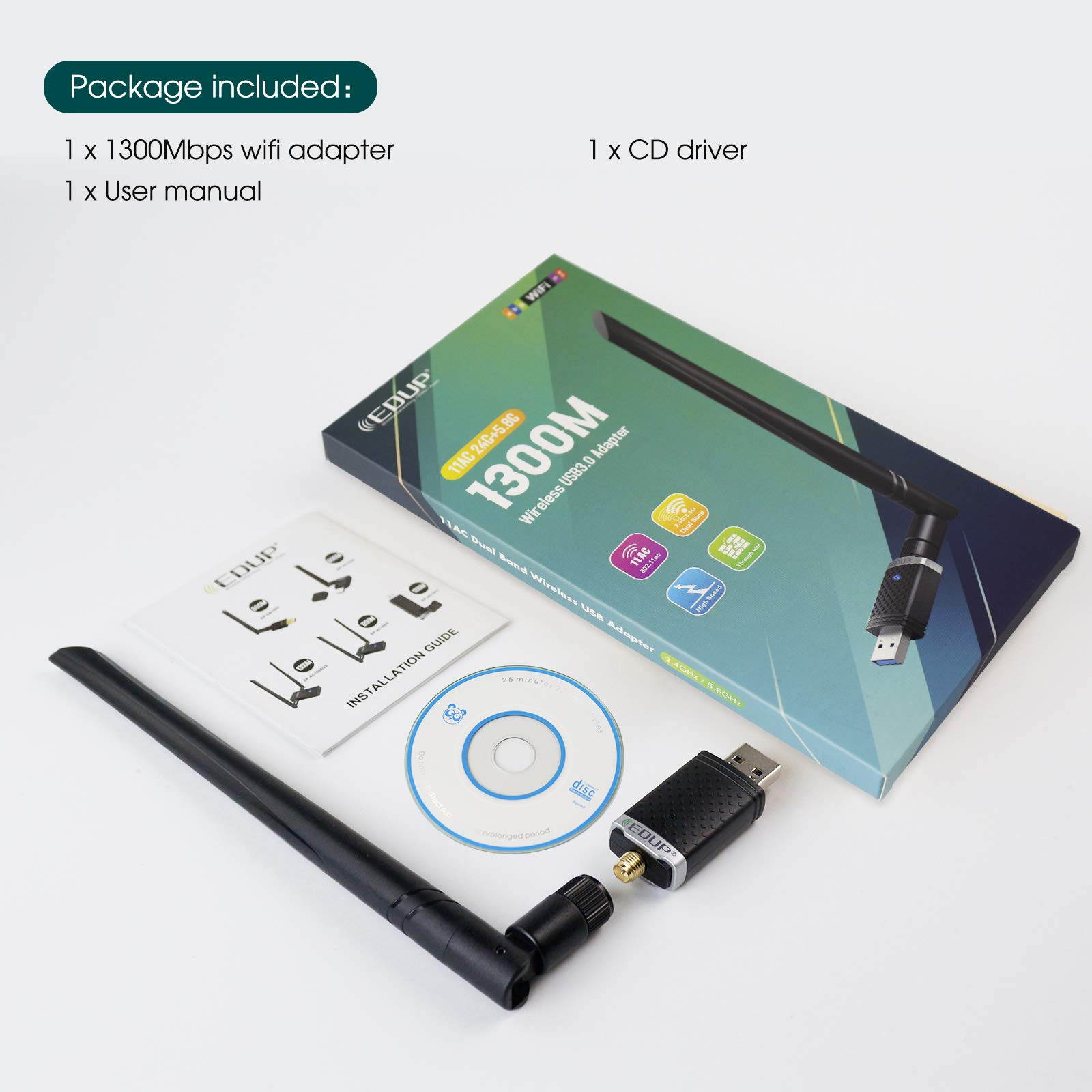 1300Mbps WiFi Adapter for Gaming , USB 3.0 Wireless Adapter Dual Band 5GHz 802.11 AC WiFi Dongle Support Desktop PC Laptop Windows XP/Vista/7/8/10 Mac 10.6-10.15