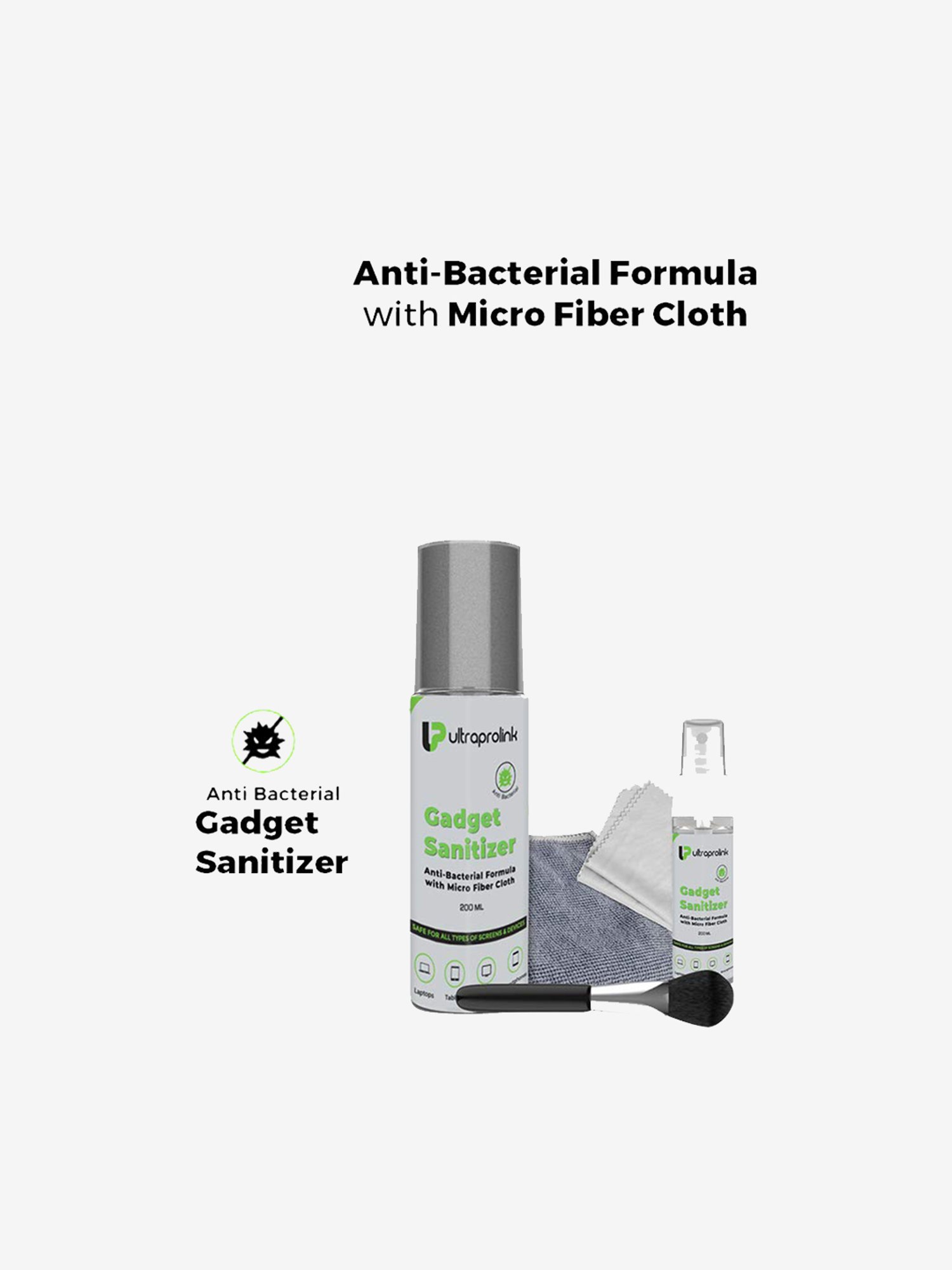UltraProlink UM1027 Universal Screen Cleaning & Sanitizer Kit,200ml+20ml+2 Micro fibre Cloths+Brush