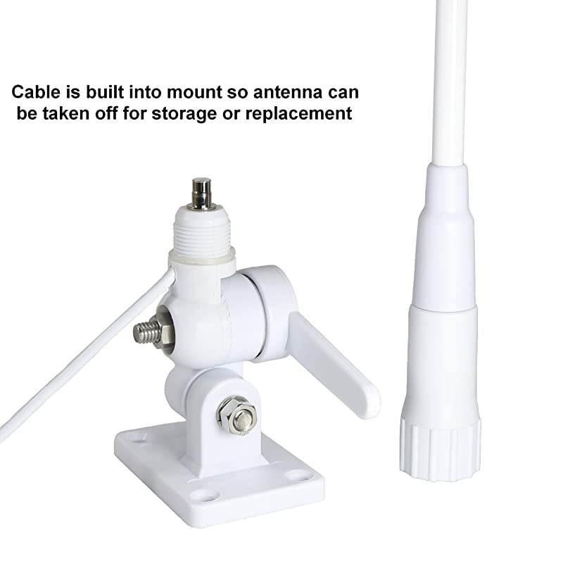 1614 46quot VHF 3 Dbd Gain Marine Antenna with Cable Builtin to Ratchet Mount Silver