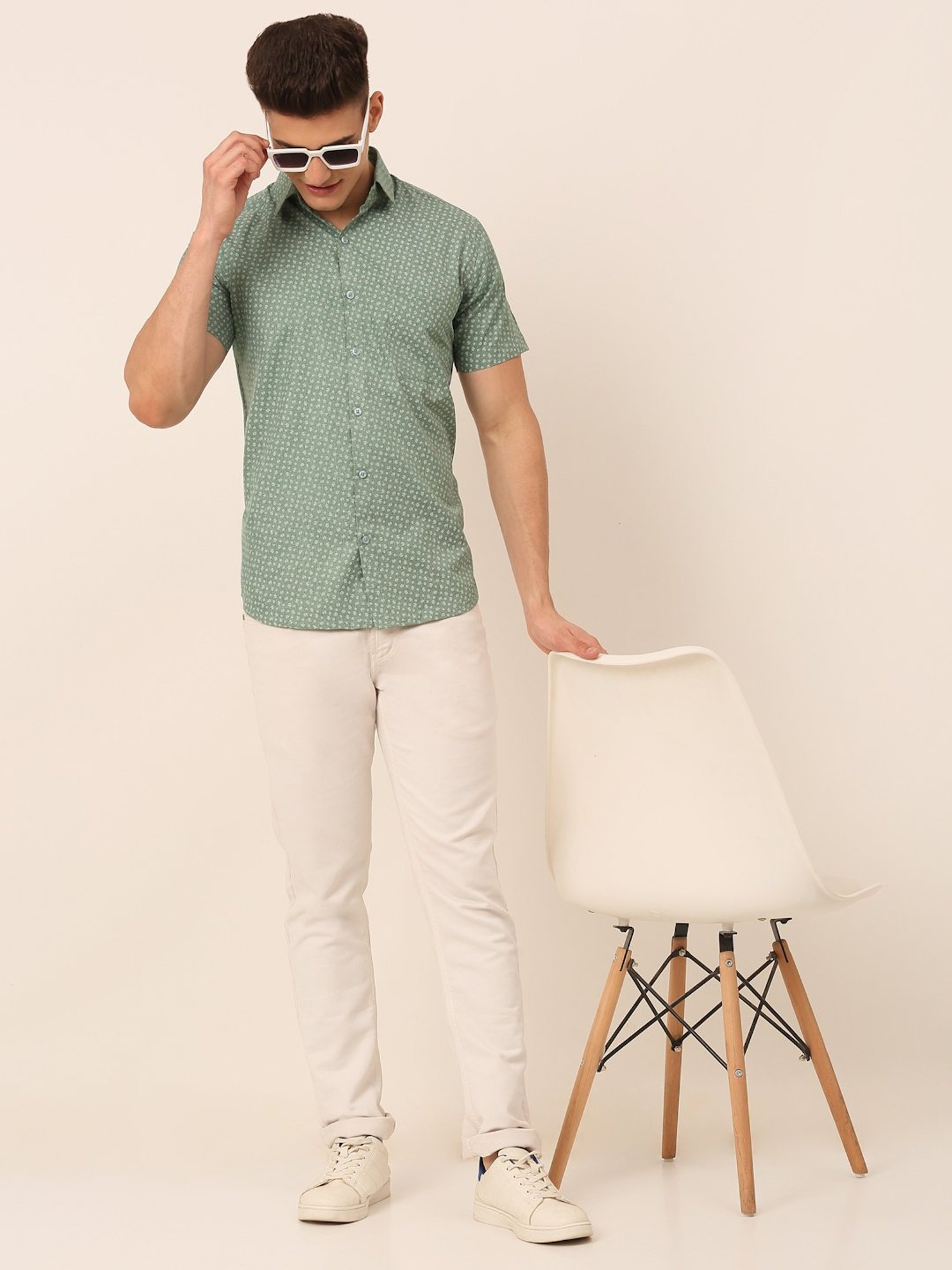 Jainish Green Regular Fit Printed Shirt