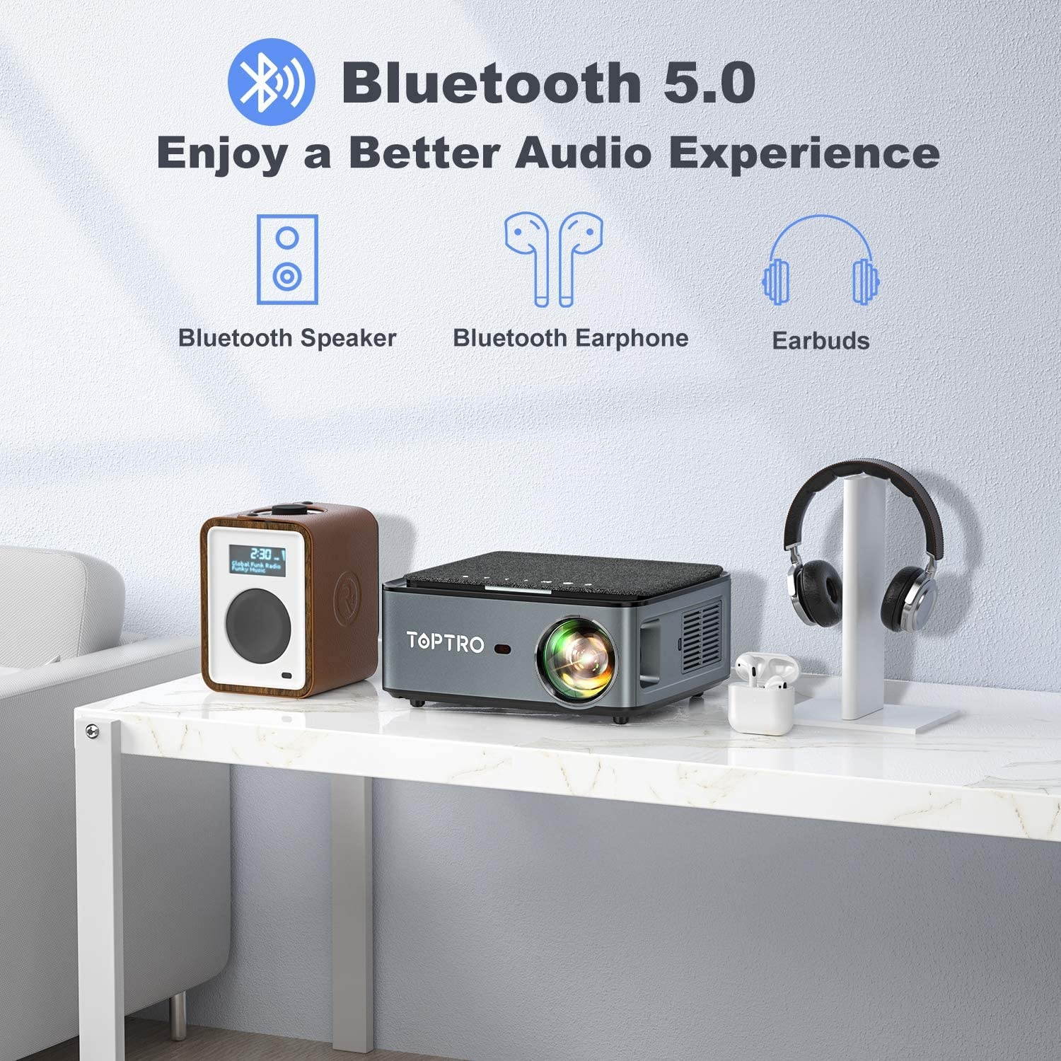 TOPTRO X1 WiFi Bluetooth Projector with Carrying Case, 8500L Full HD Wireless Portable Projector Native 1920x1080P, Support 4D Keystone/Zoom/4K, Home Theater Projector Compatible with Phone PC PS4 PPT