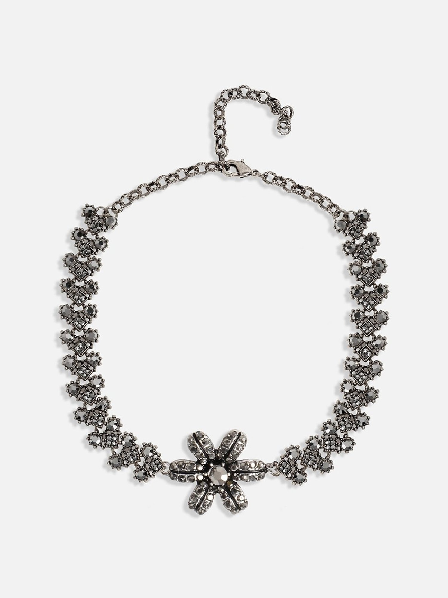 Sohi Women's Crystal Daisy Jewellery Set - Dark Silver