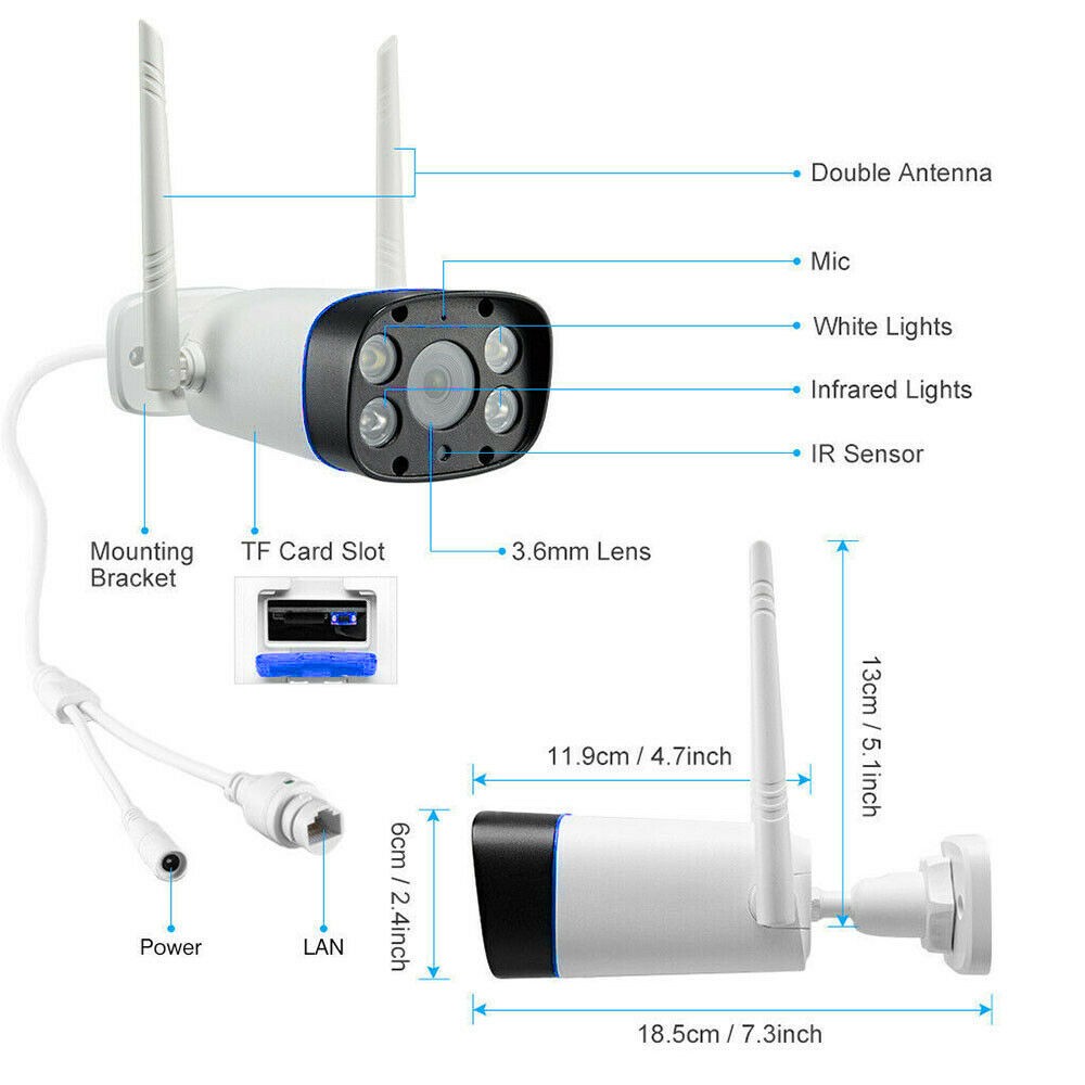 Outdoor HD 2MP Wireless CCTV Security IR-CUT Wifi Dual Lights IP Camera Wireless Bullet Security Camera 1080P Motion Detection Active Defense IR Night Version WIFI 2-Way Audio IP66