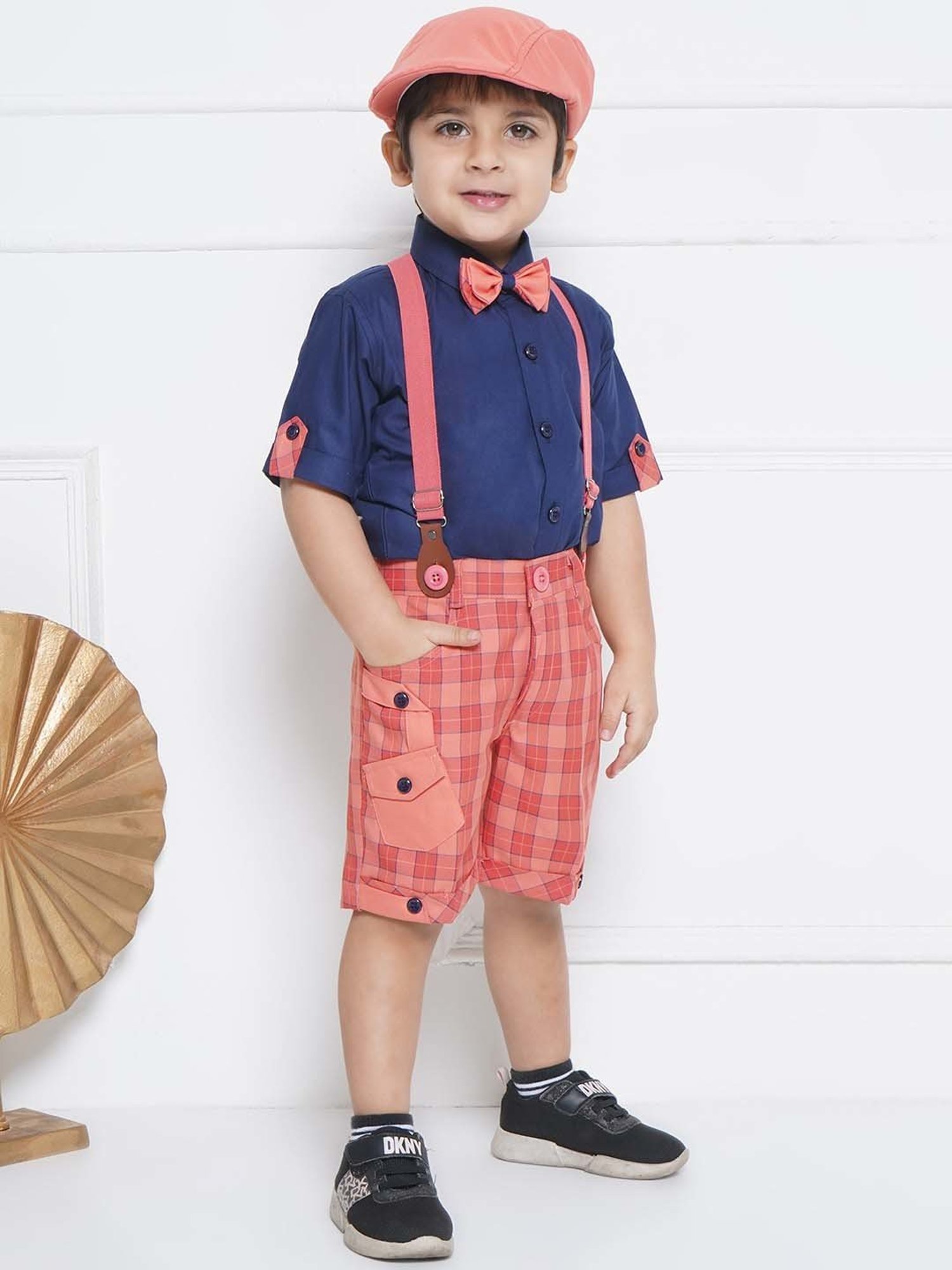 AJ Dezines Kids Navy & Pink Cotton Regular Fit Shirt Set