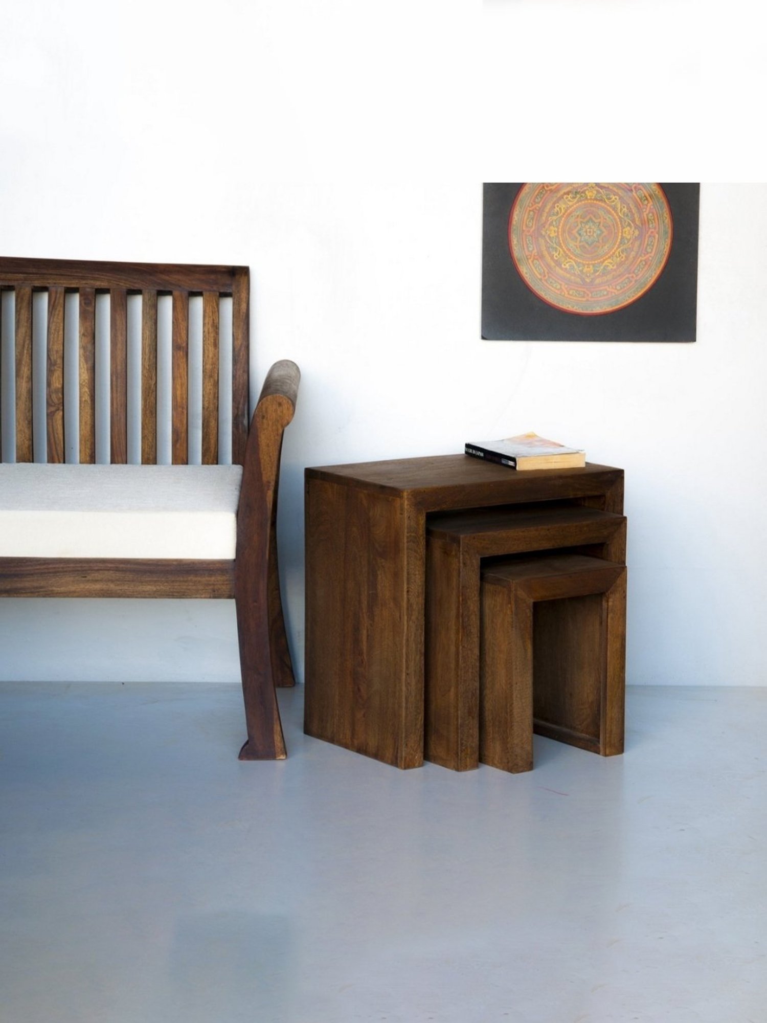 Ikiriya Oakland Brown Sheesham Wood Nesting Table Teak Finish - Set of 3