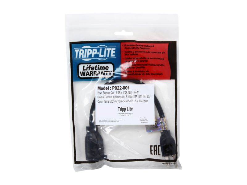 1M 16AWG Heavy Duty Power Extension Cord Power Extension Cable 3 Feet 1 Meters 3 Conductor NEMA 515P to NEMA 515R 13 Amp Power Cable ED70906