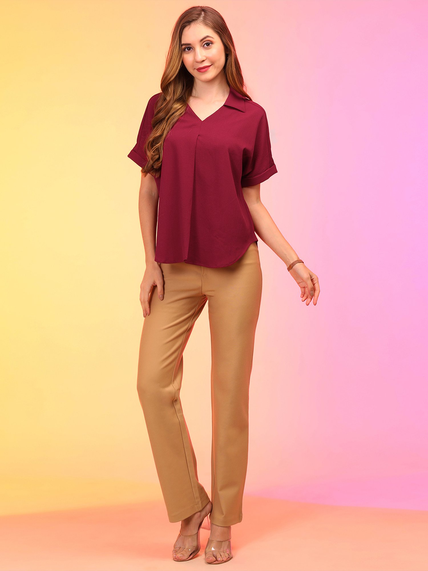 Globus Maroon Relaxed Fit Top