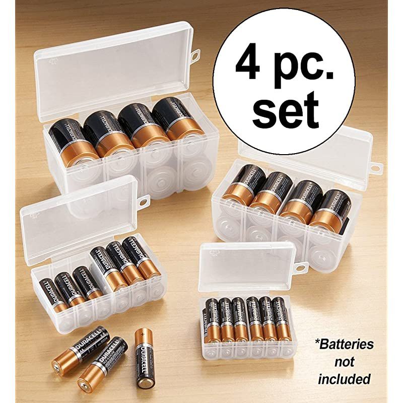 amp Store 4 Battery Storage Containers Organizers Set Store Plastic Case Box AA AAA C D