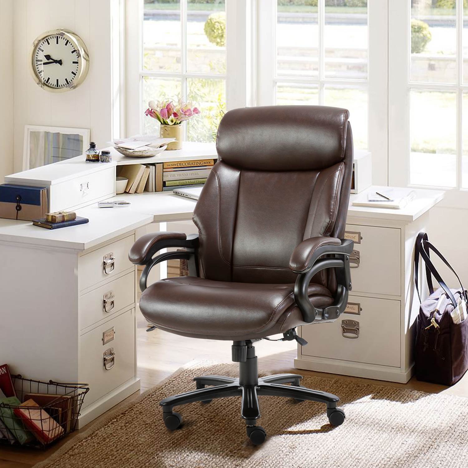 STARSPACE High Back Big & Tall 400lb Bonded Leather Office Chair Large Executive Desk Computer Swivel Chair