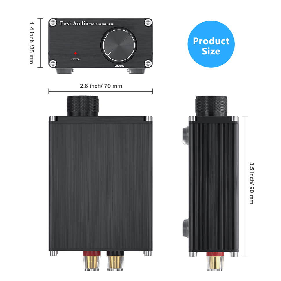 Subwoofer Amplifier Receiver 100Watt Mini Hi-Fi Digital Class D Integrated Stereo Audio Amp for Sub Bass + Power Supply TP-01
